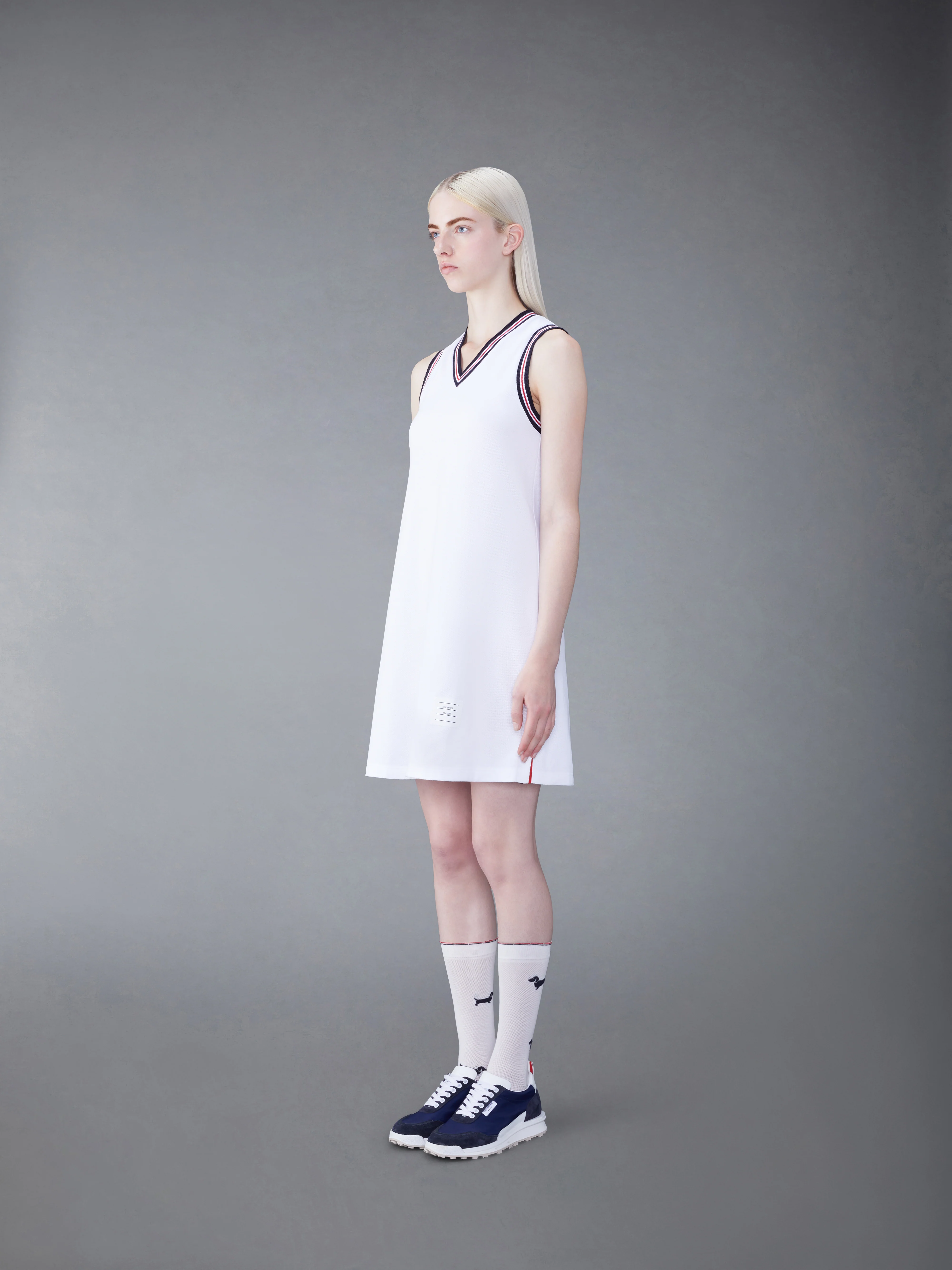 CLASSIC PIQUE STRIPE V-NECK TENNIS DRESS
