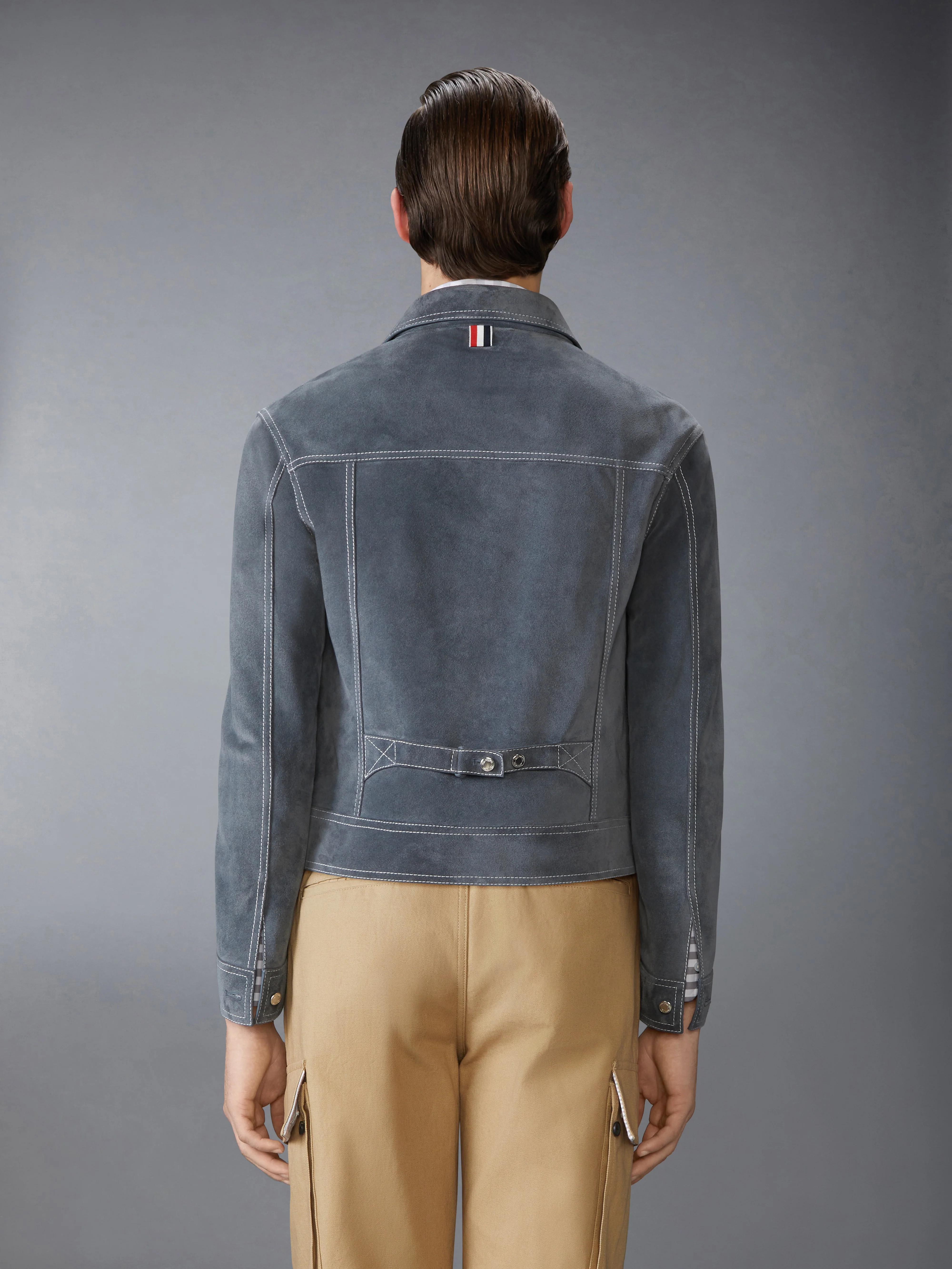 CONTRAST STITCH SUEDE UTILITY JACKET