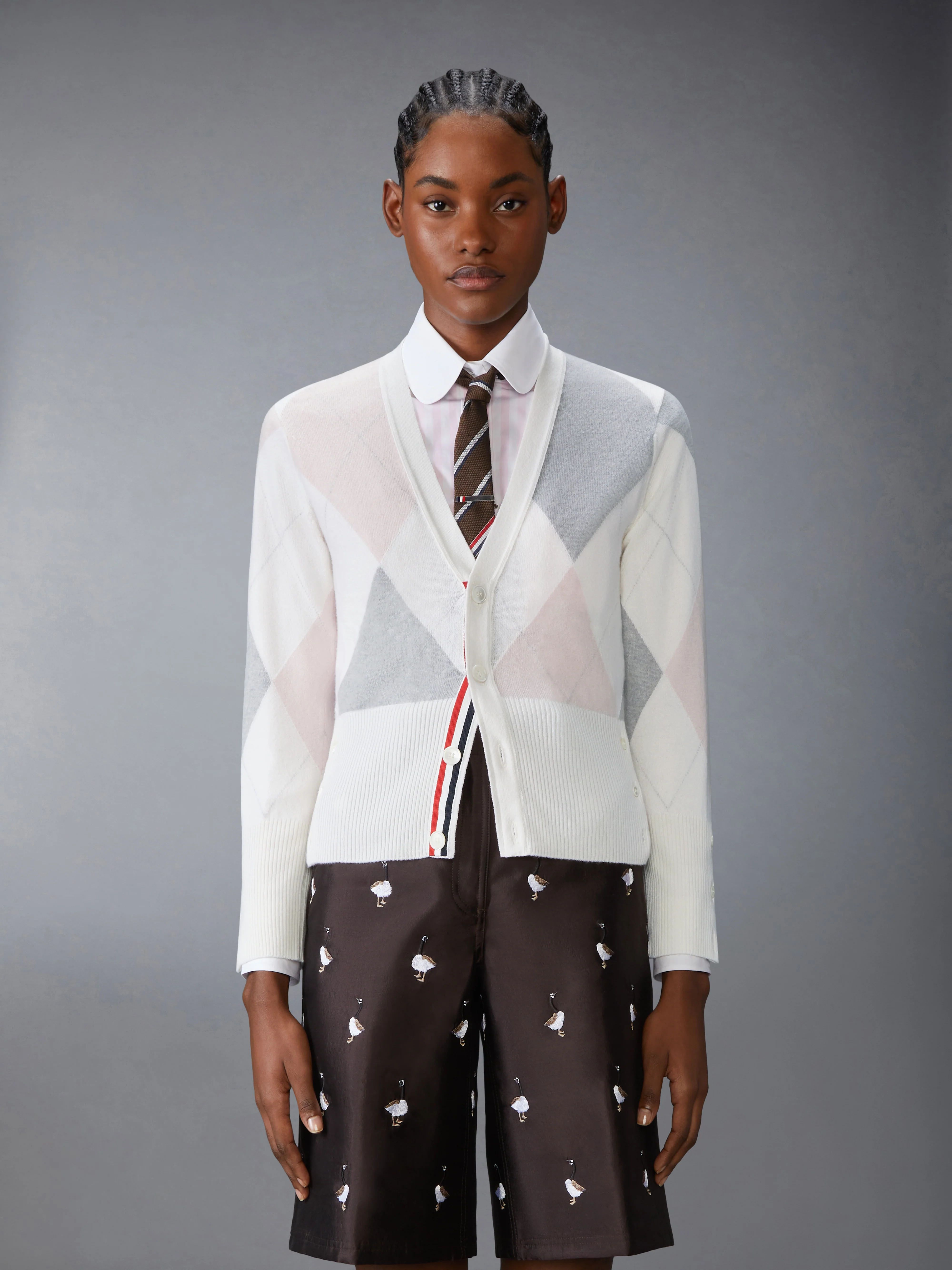 ARGYLE INTARSIA CASHMERE V NECK CARDIGAN