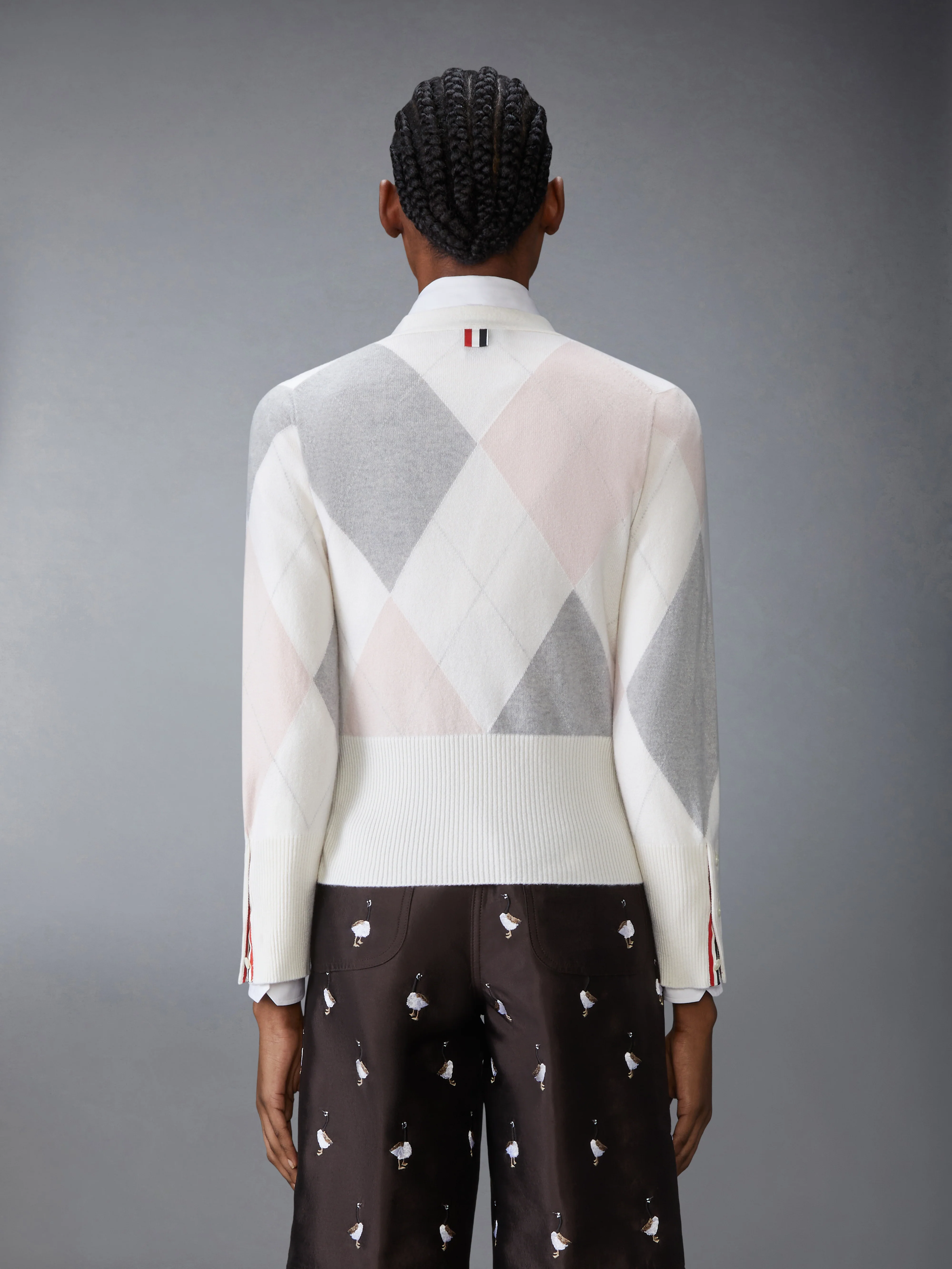 ARGYLE INTARSIA CASHMERE V NECK CARDIGAN