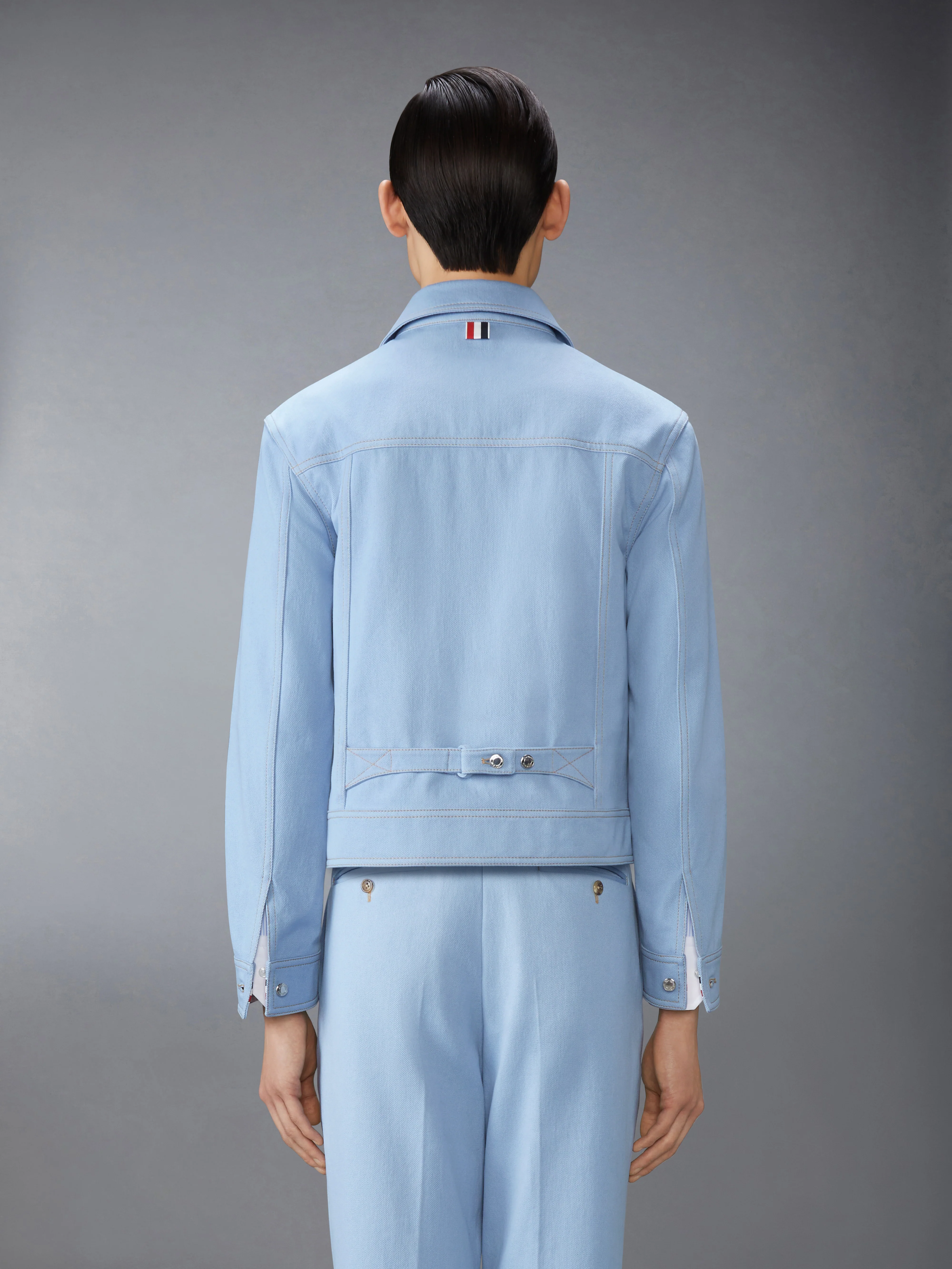 CONTRAST STITCH DENIM BACKSTRAP UTILITY JACKET