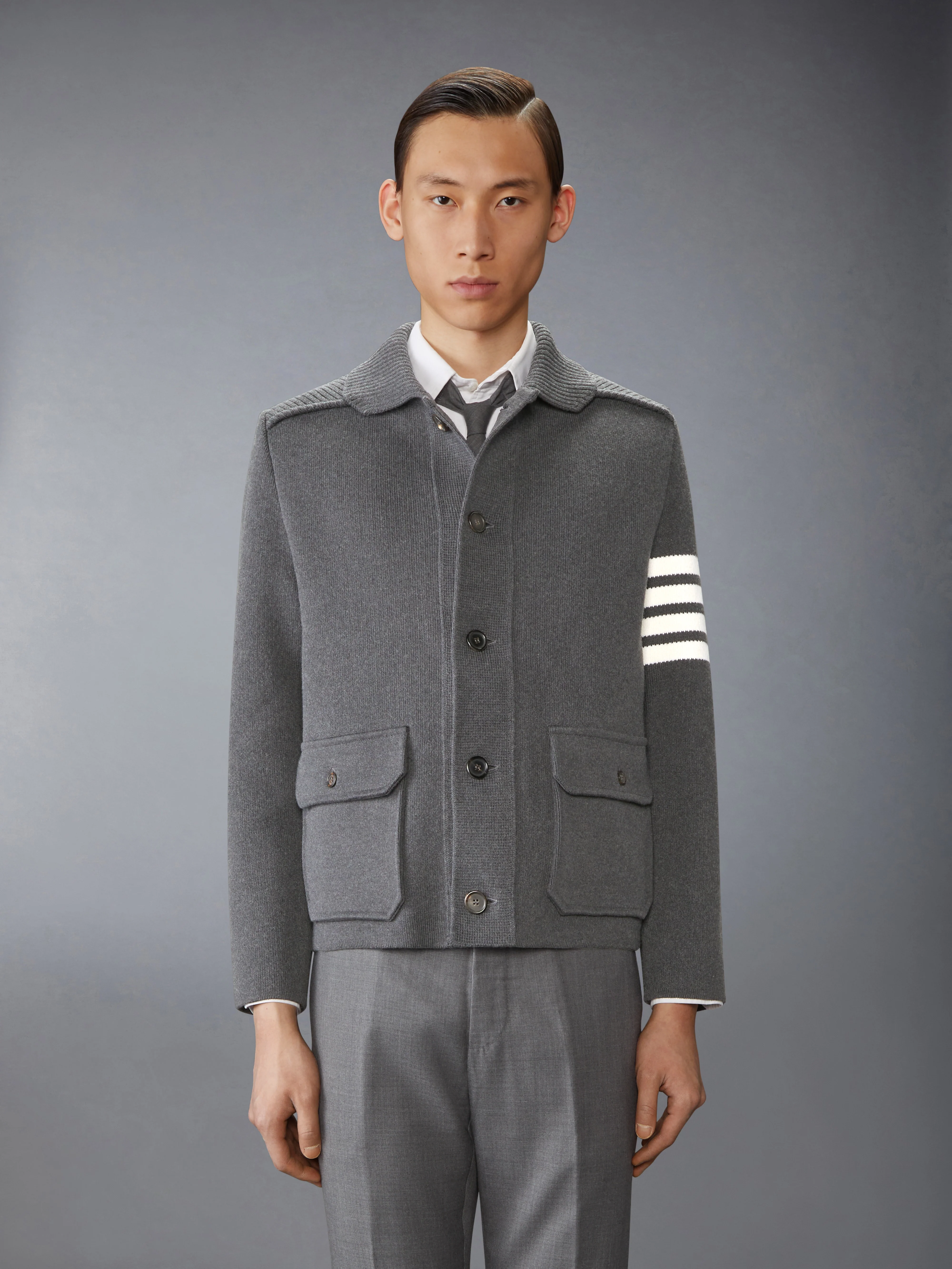 COTTON CASHMERE INTERLOCK 4-BAR POLO COLLAR JACKET