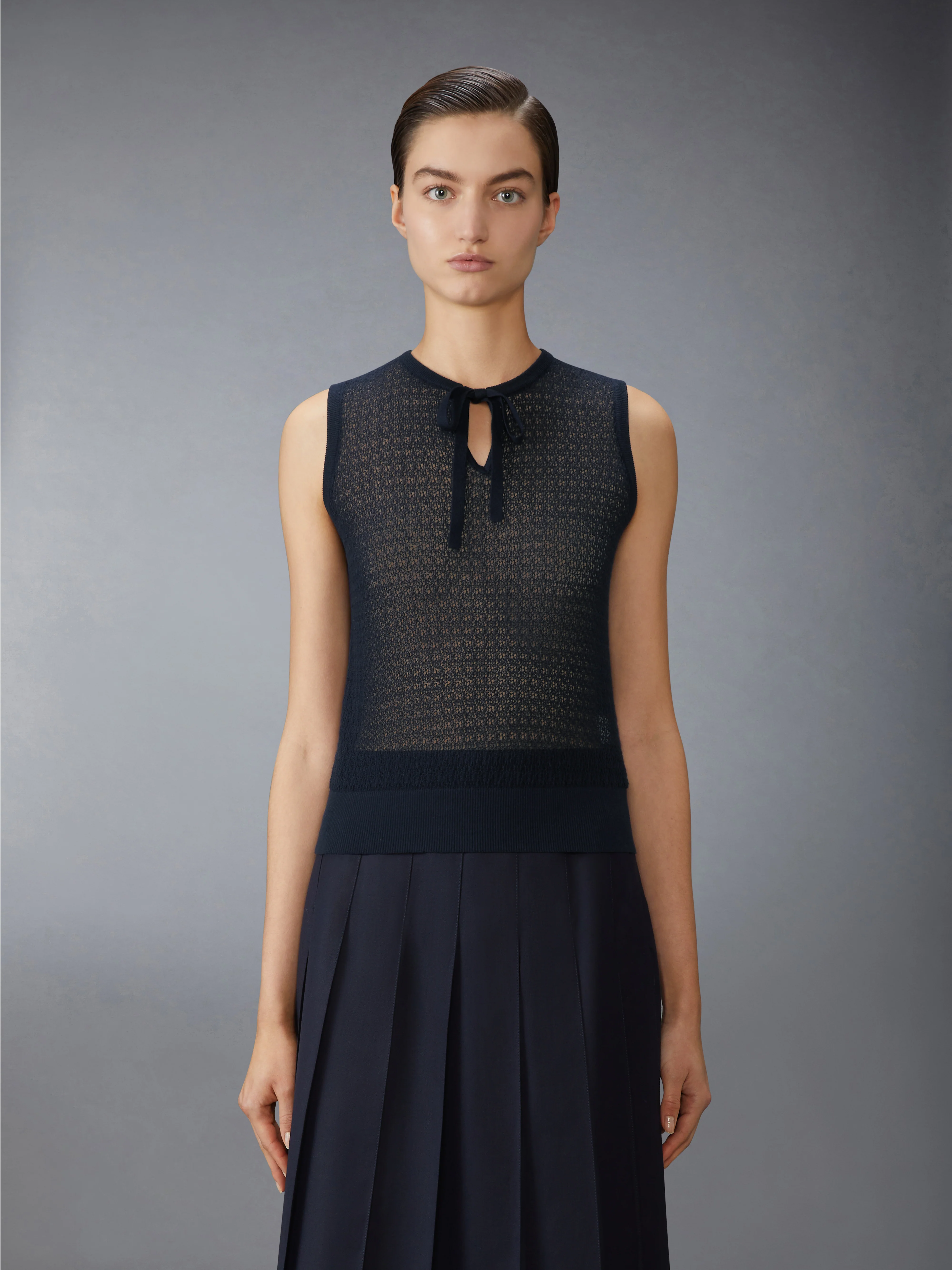 COTTON CASHMERE NECK TIE SHELL TOP