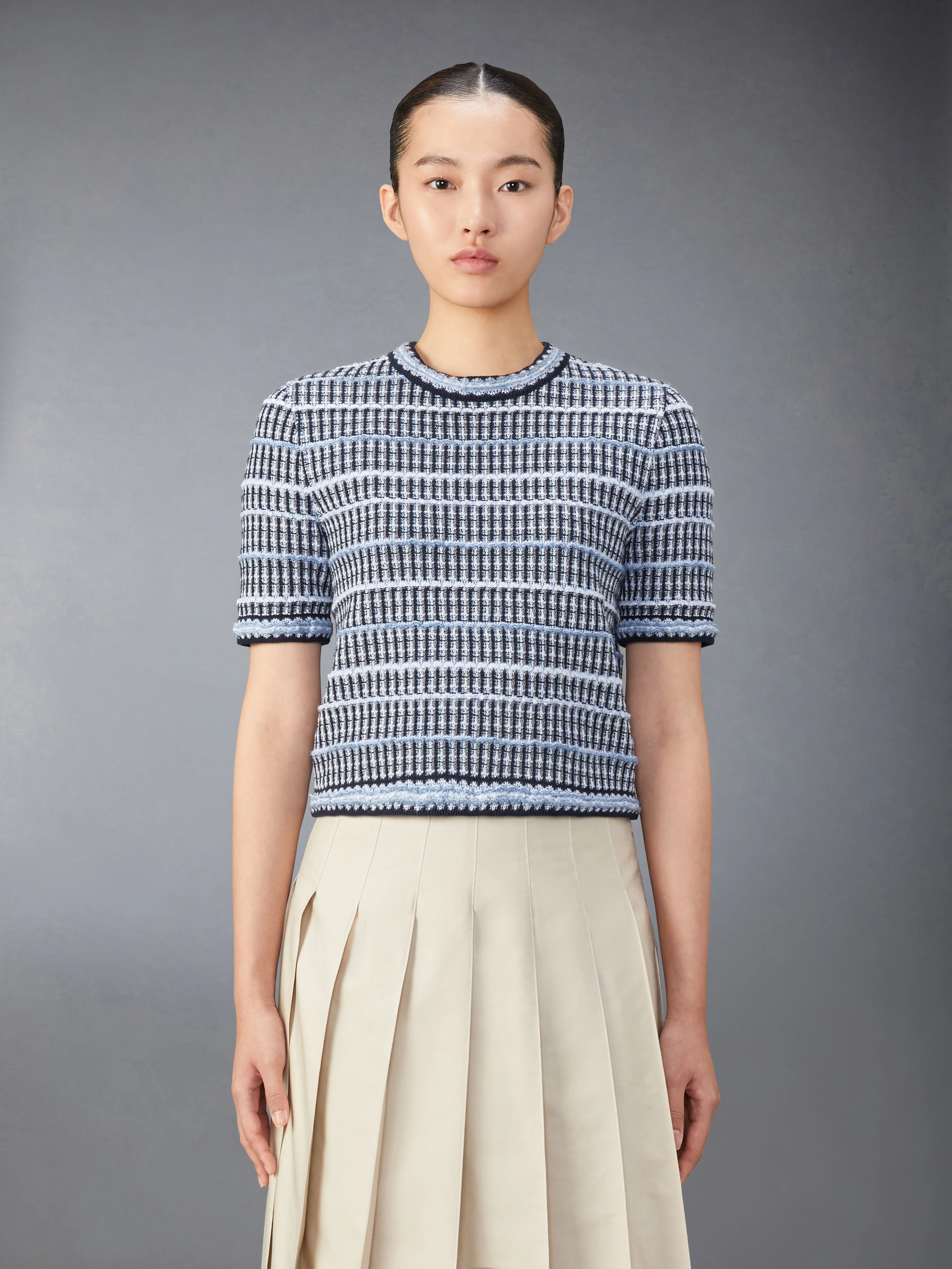 COTTON LINEN TWEED JACQUARD TEE