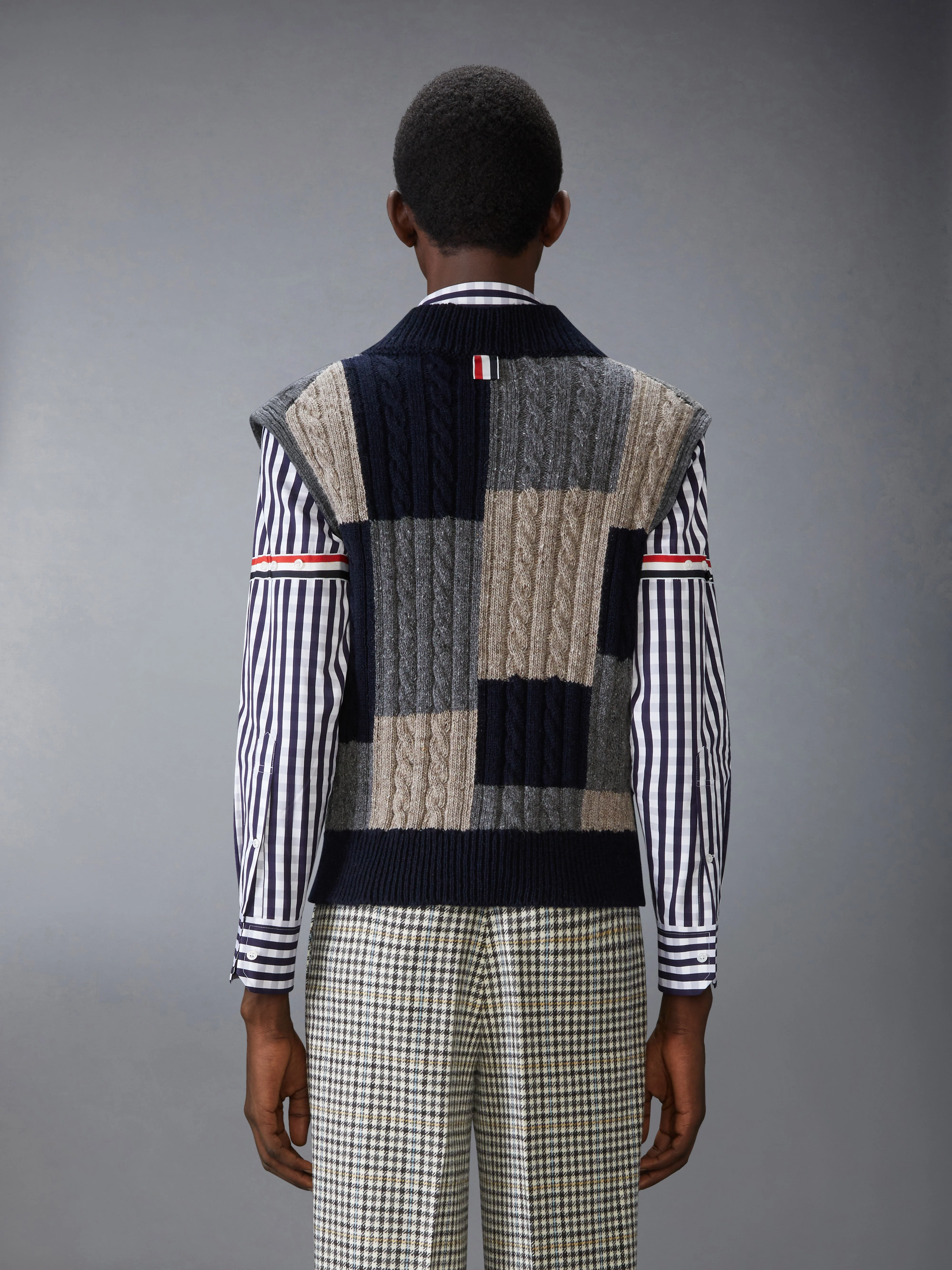 DONEGAL PATCHWORK INTARSIA V NECK VEST