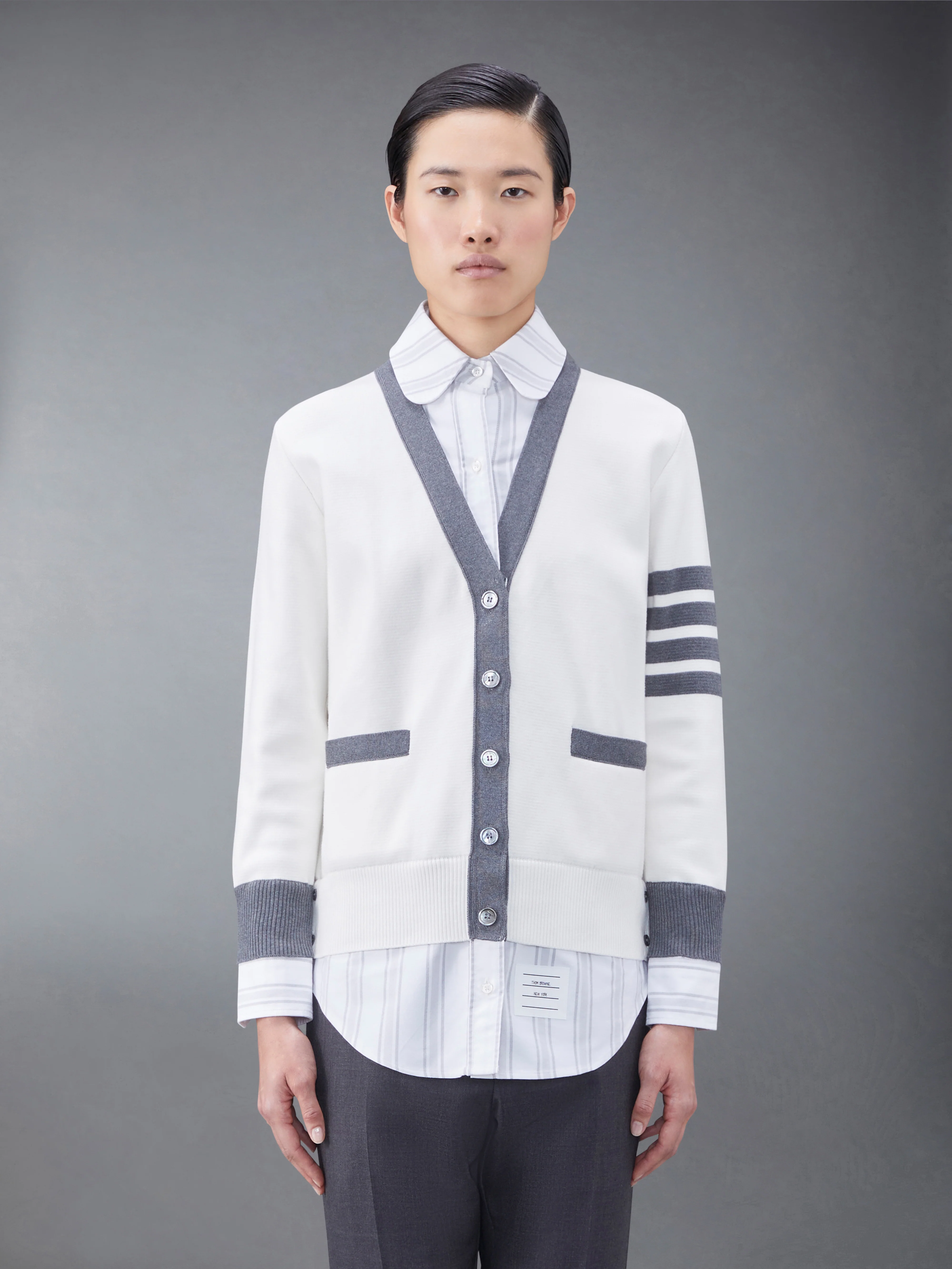 Cotton Milano and Oxford 4-Bar V-Neck Cardigan Shirt Combo