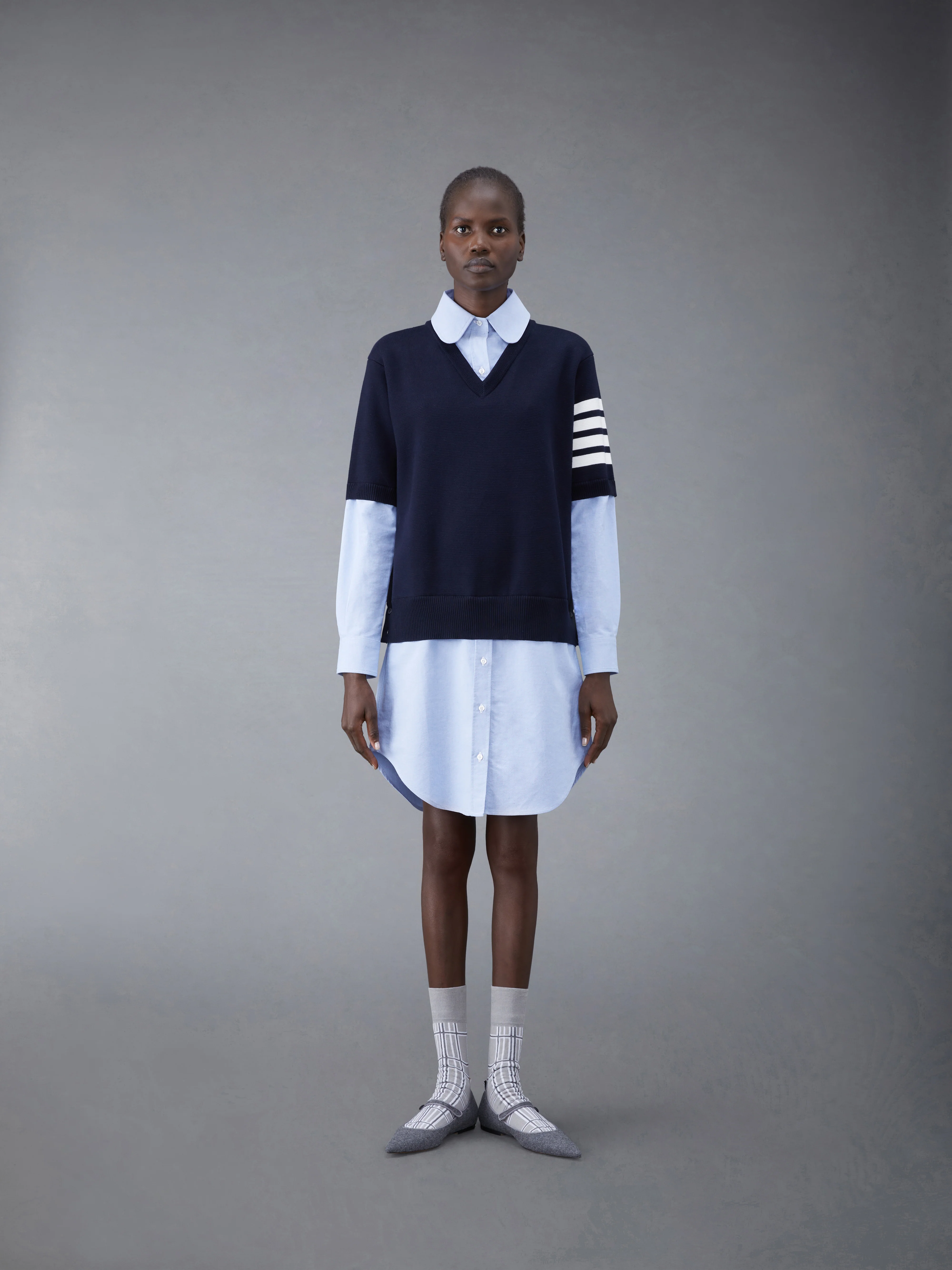 Cotton Milano and Oxford 4-Bar V-Neck Tee and Shirtdress Combo
