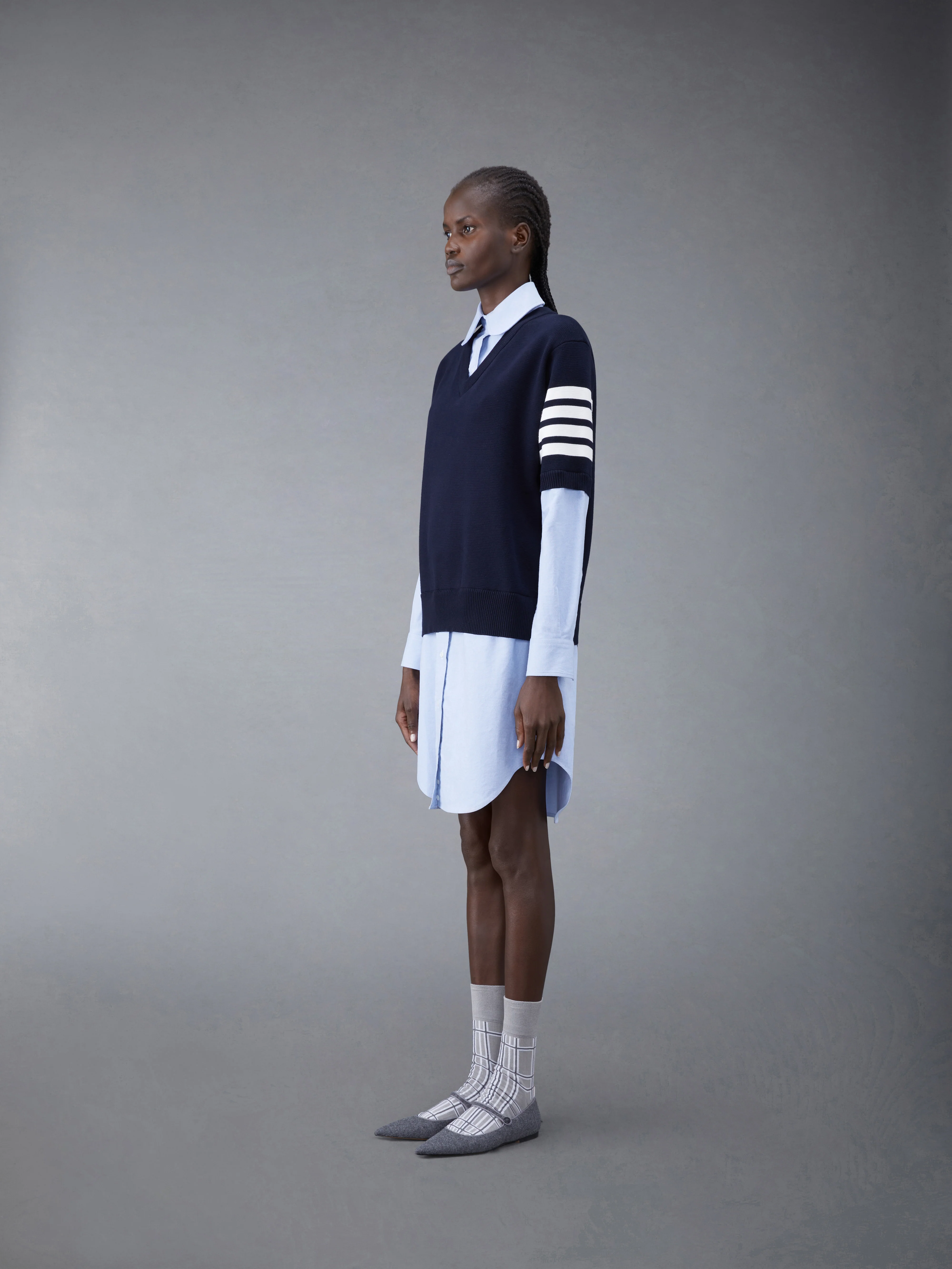 Cotton Milano and Oxford 4-Bar V-Neck Tee and Shirtdress Combo
