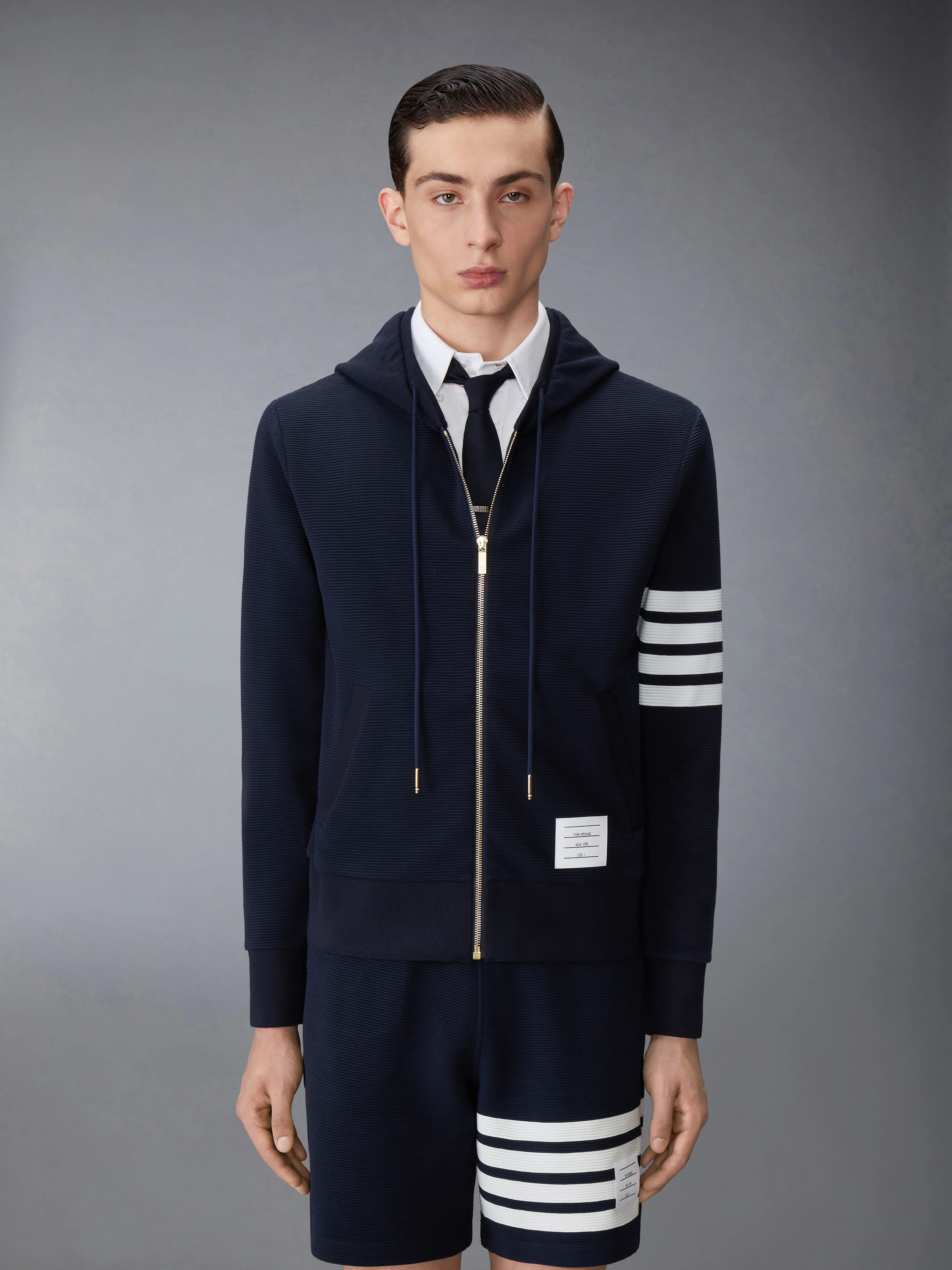 COTTON OTTOMAN 4-BAR ZIP HOODIE