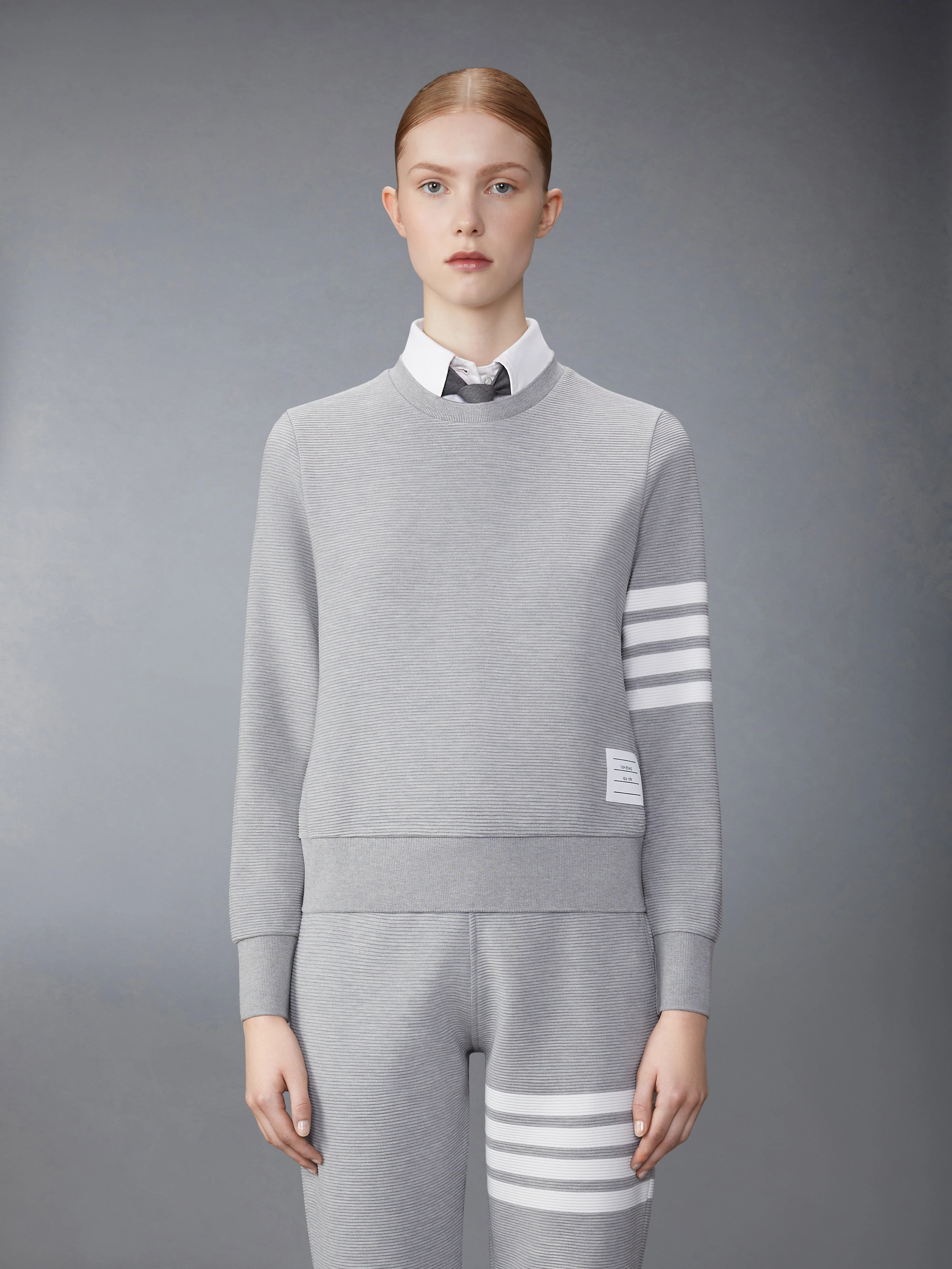 COTTON OTTOMAN RIB 4-BAR CREW NECK SWEATSHIRT