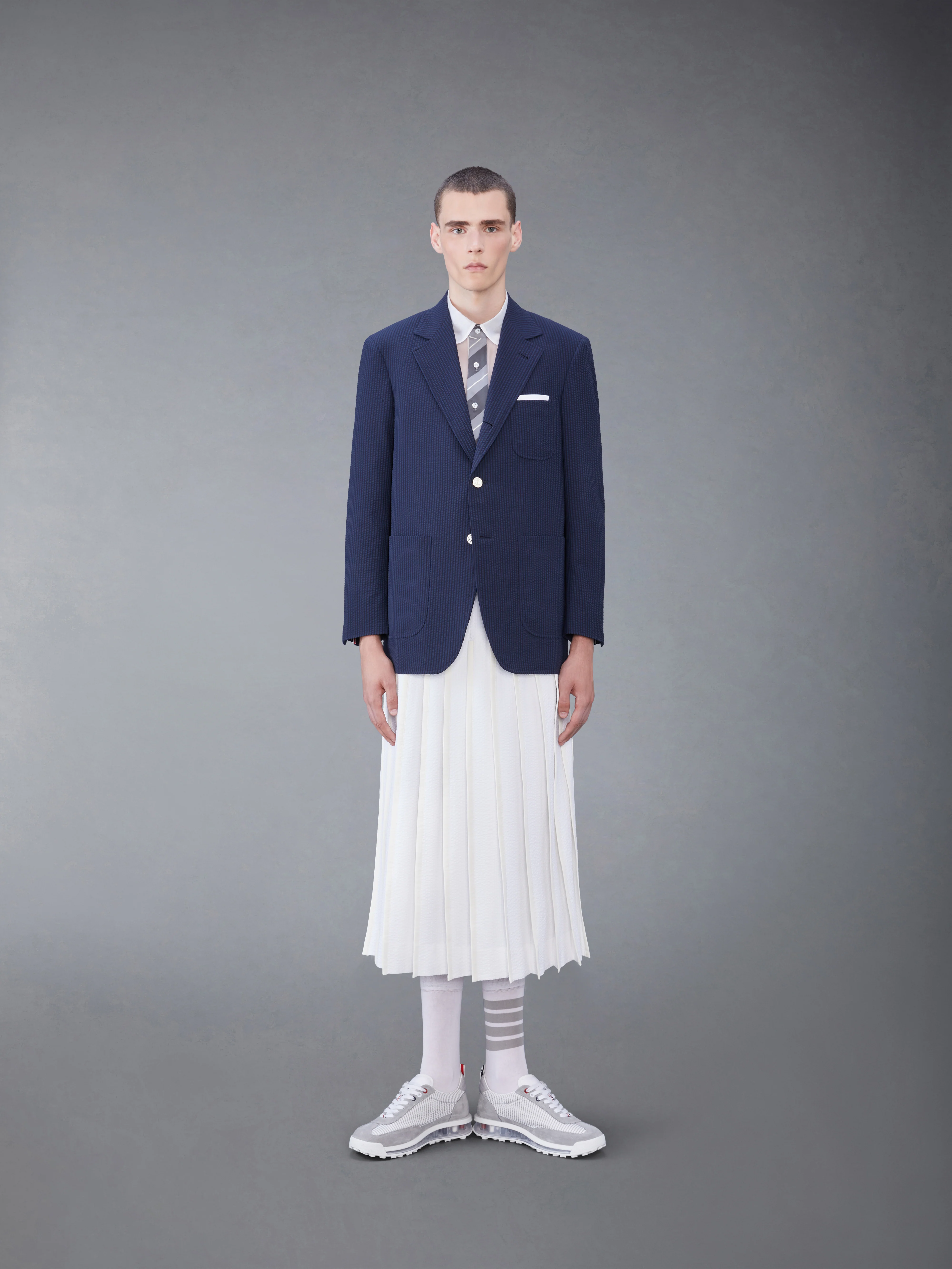 COTTON SEERSUCKER PLEATED SKIRT