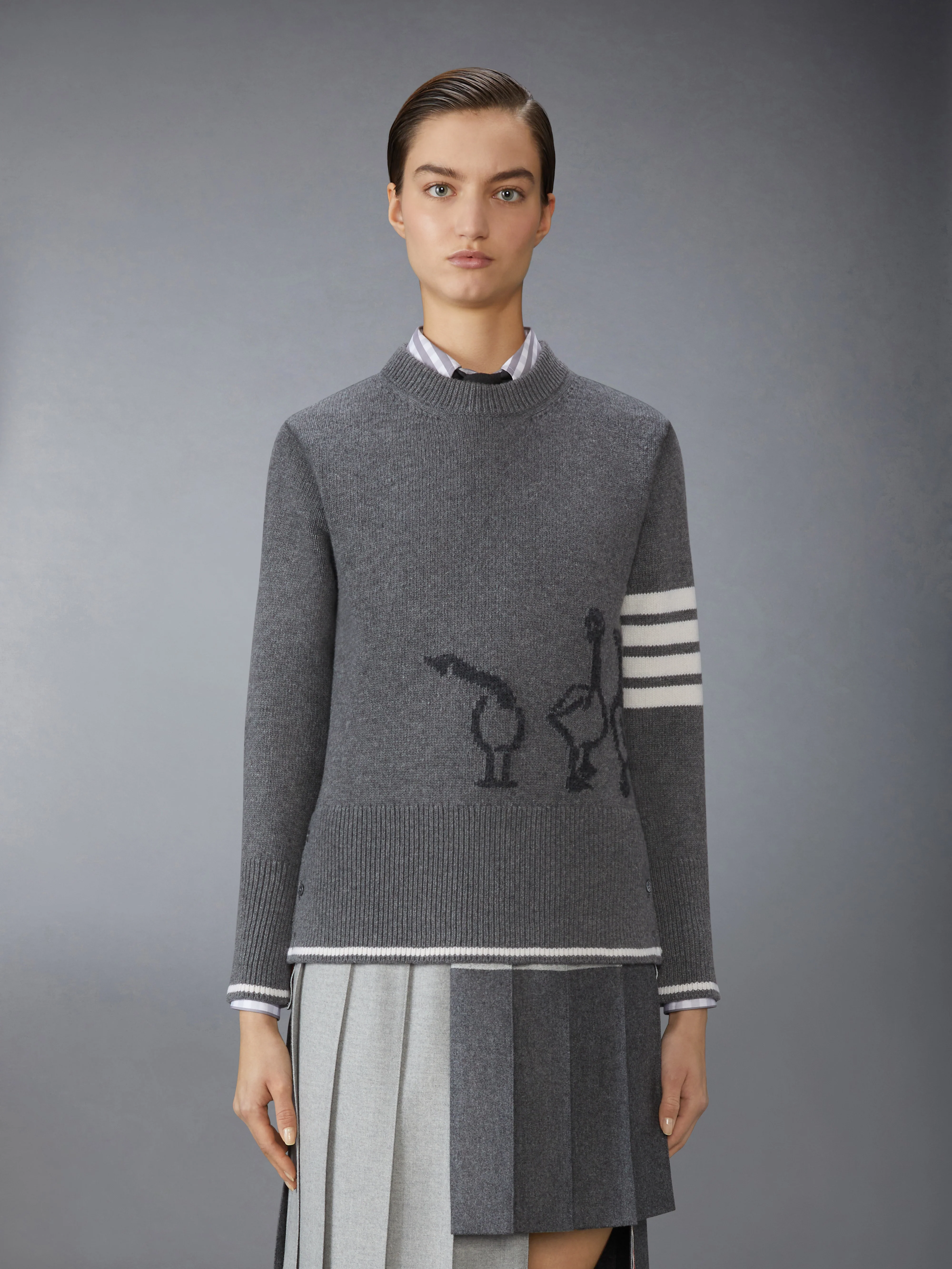 FINE MERINO INTARSIA GEESE 4-BAR PULLOVER