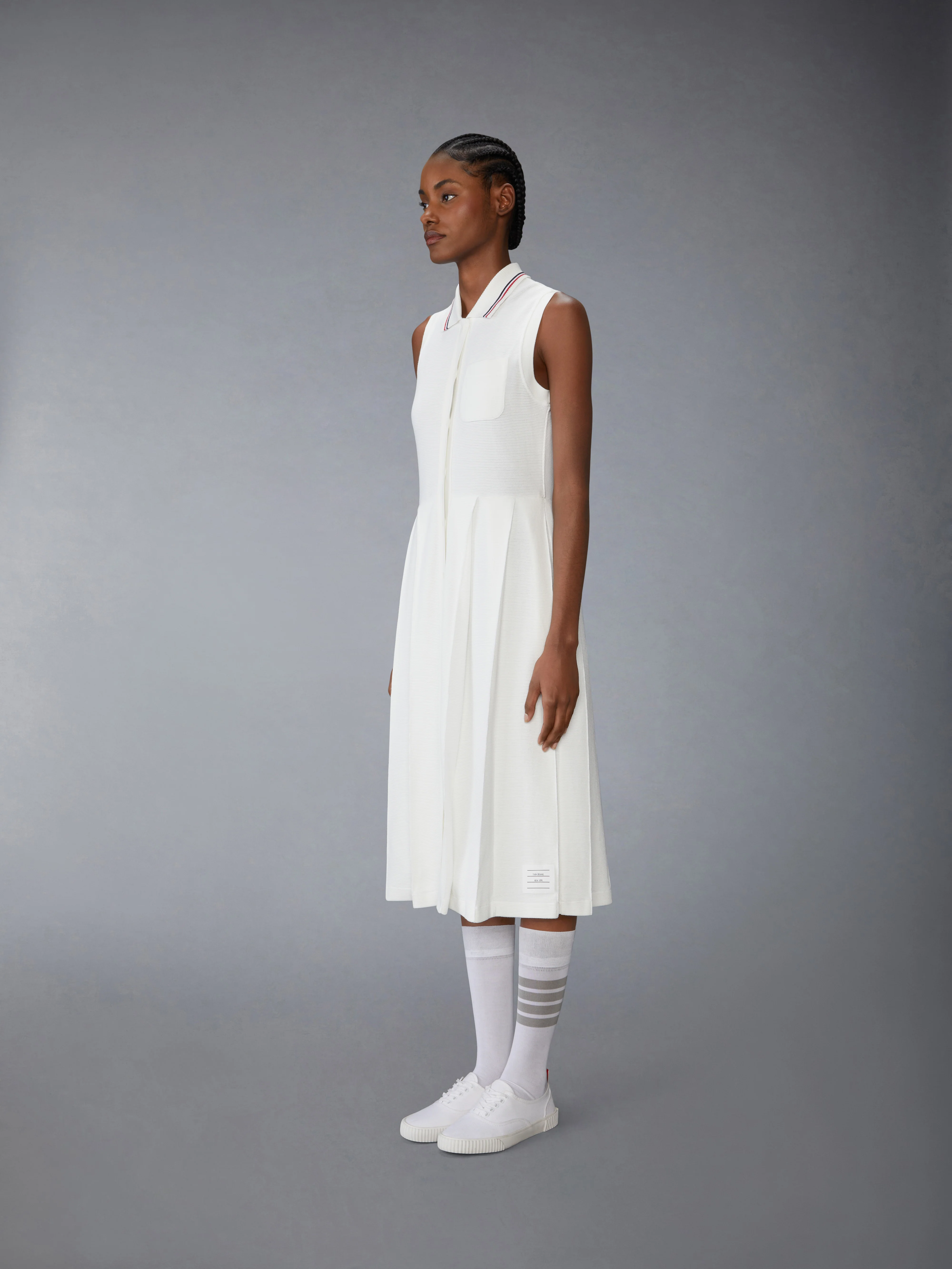 COTTON WAFFLE PLEATED POLO DRESS
