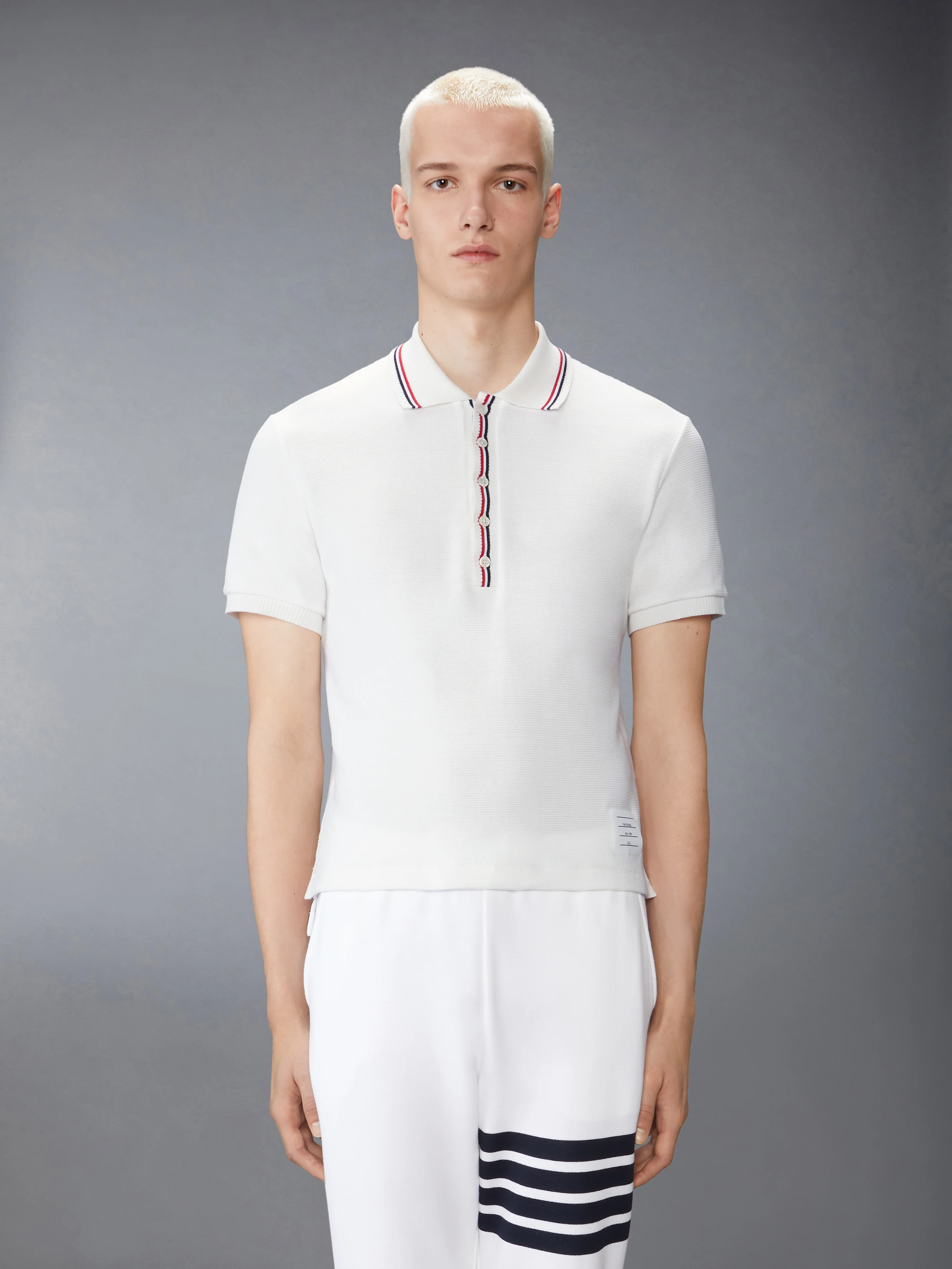 COTTON WAFFLE RIB CUFF POLO