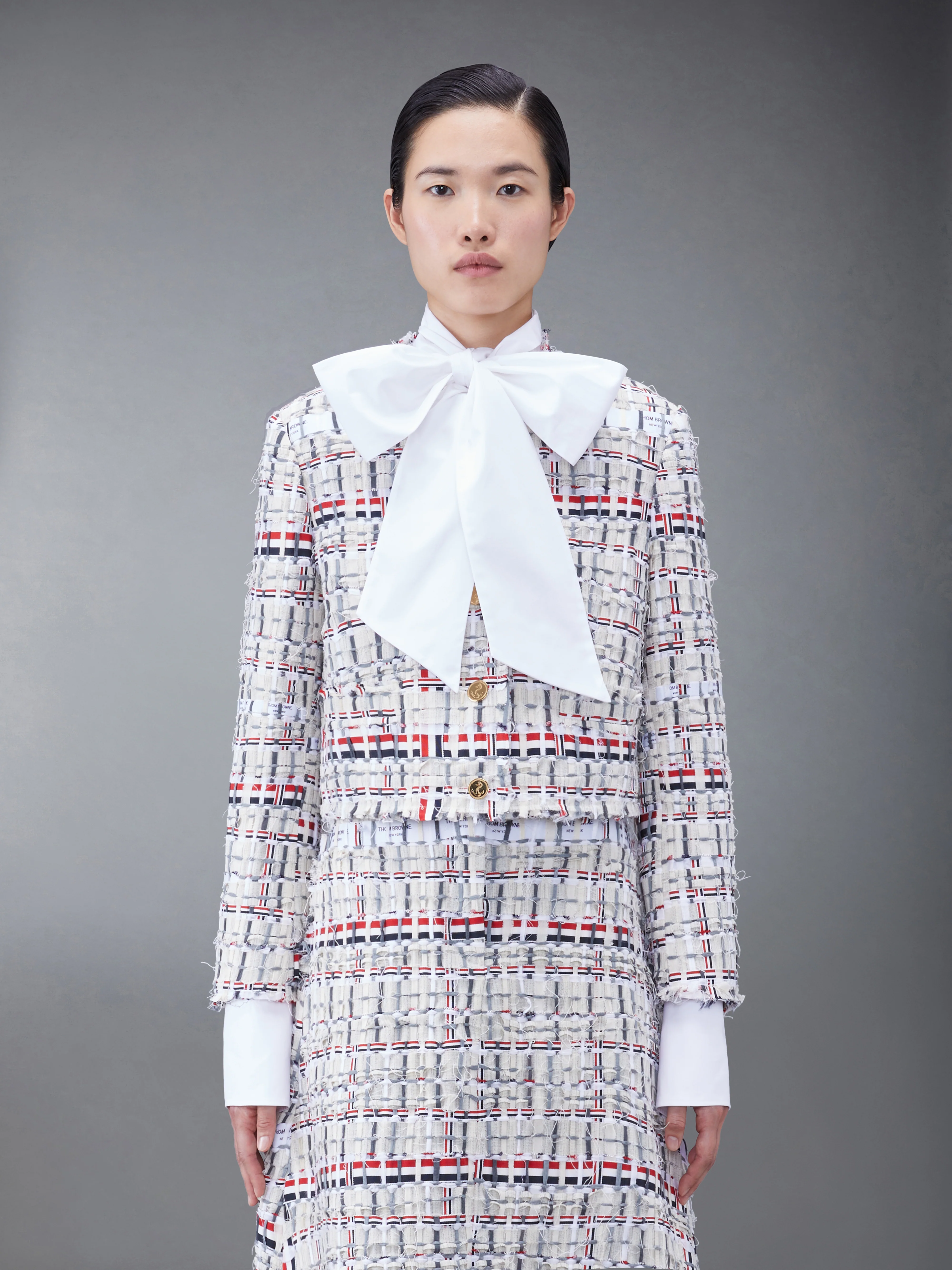 DECONSTRUCTED TWEED BOX PLEAT CARDIGAN JACKET