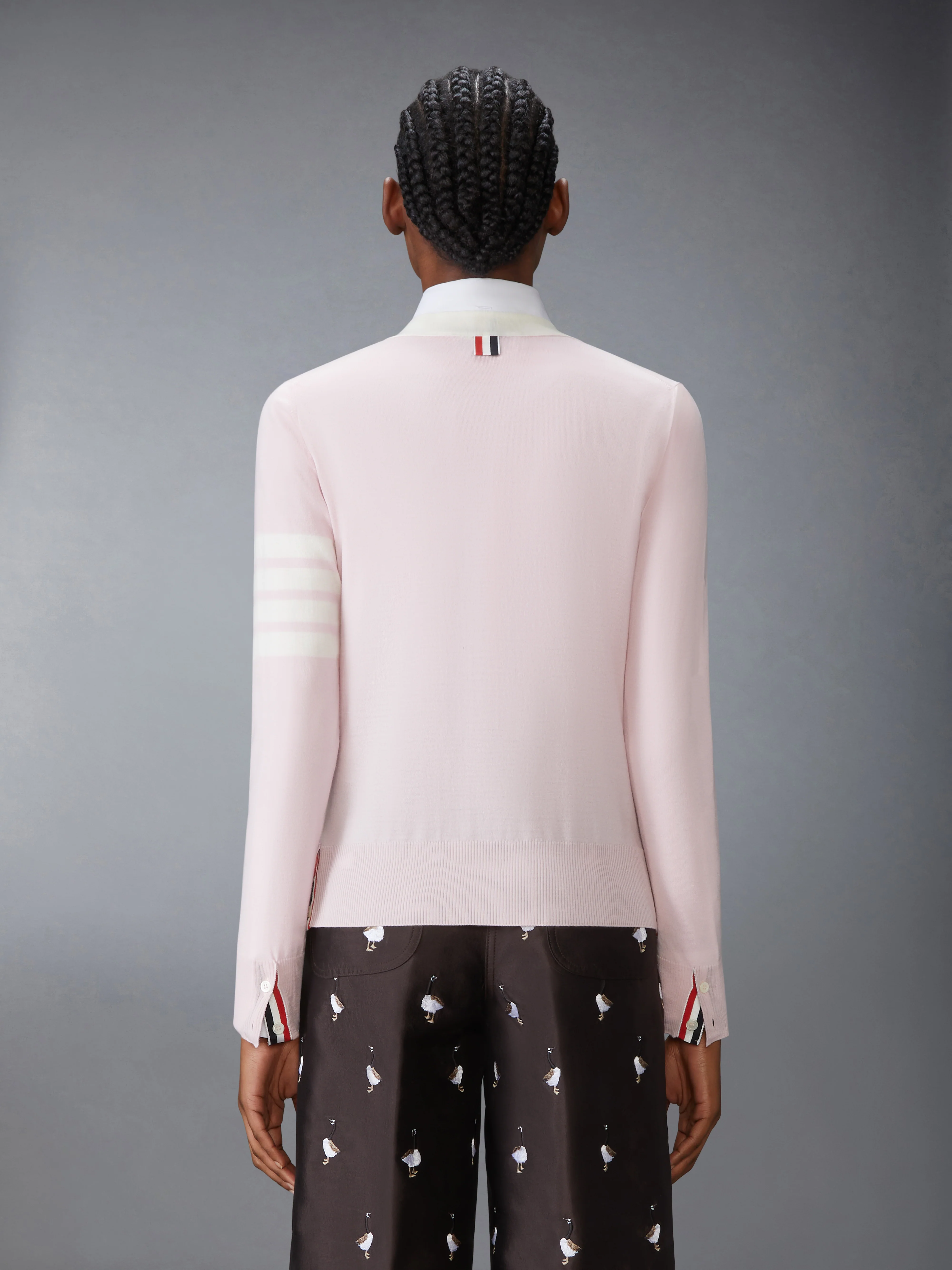 FINE MERINO WOOL 4-BAR RELAXED FIT V NECK CARDIGAN