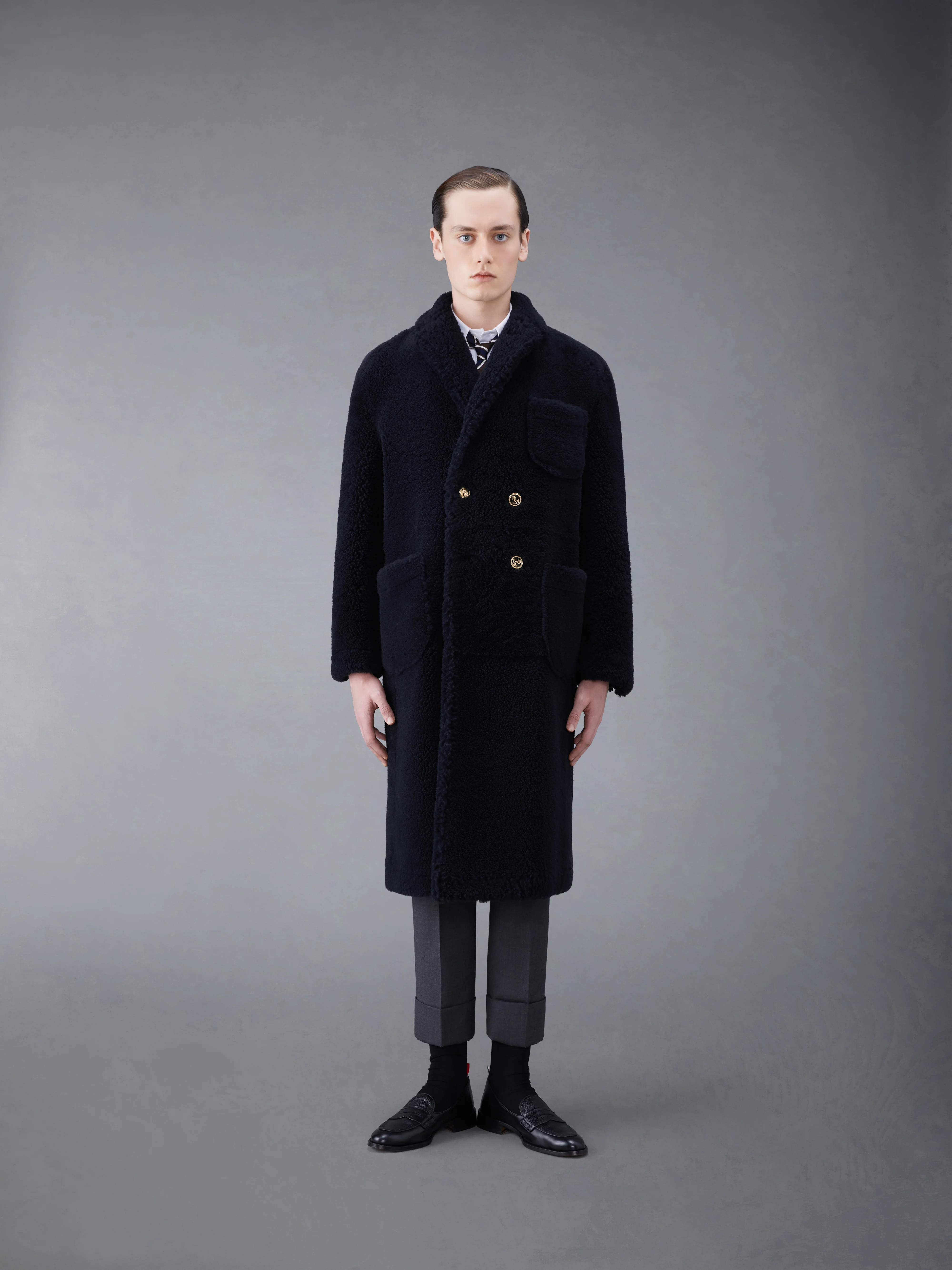 Dyed Shearling Double Breasted Sack Overcoat