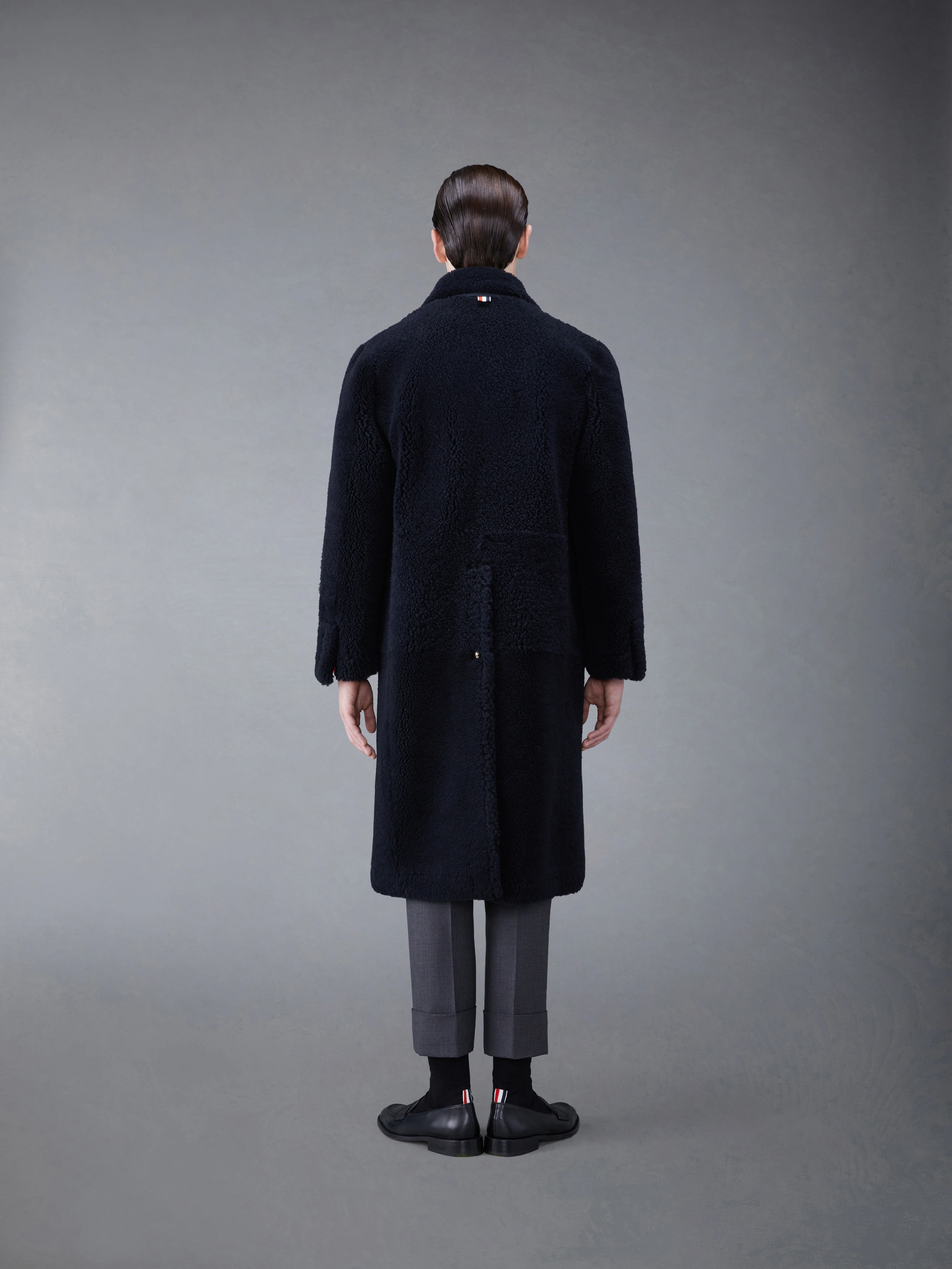 Dyed Shearling Double Breasted Sack Overcoat