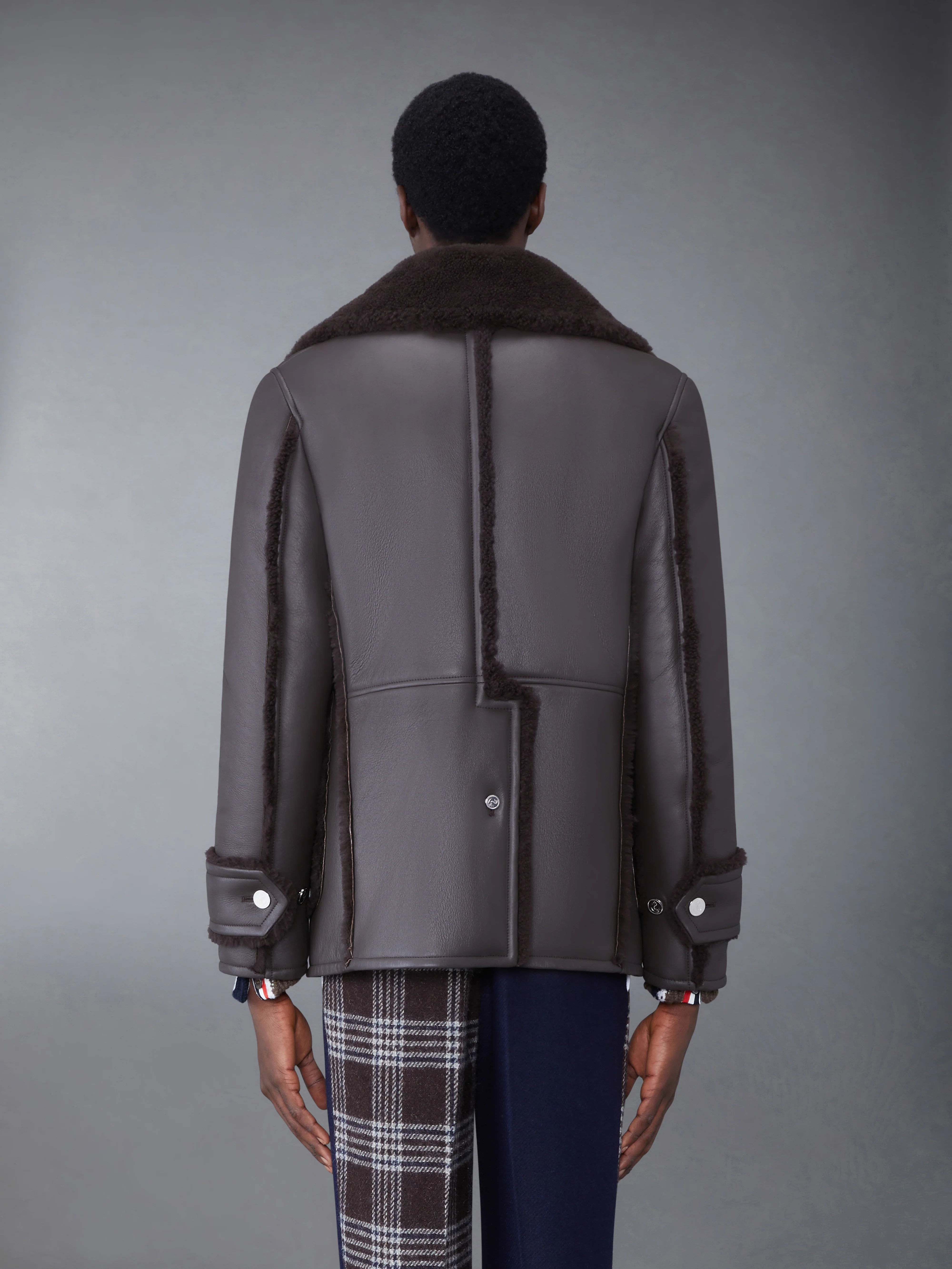 Dyed Shearling Oversized Collar Pea Coat
