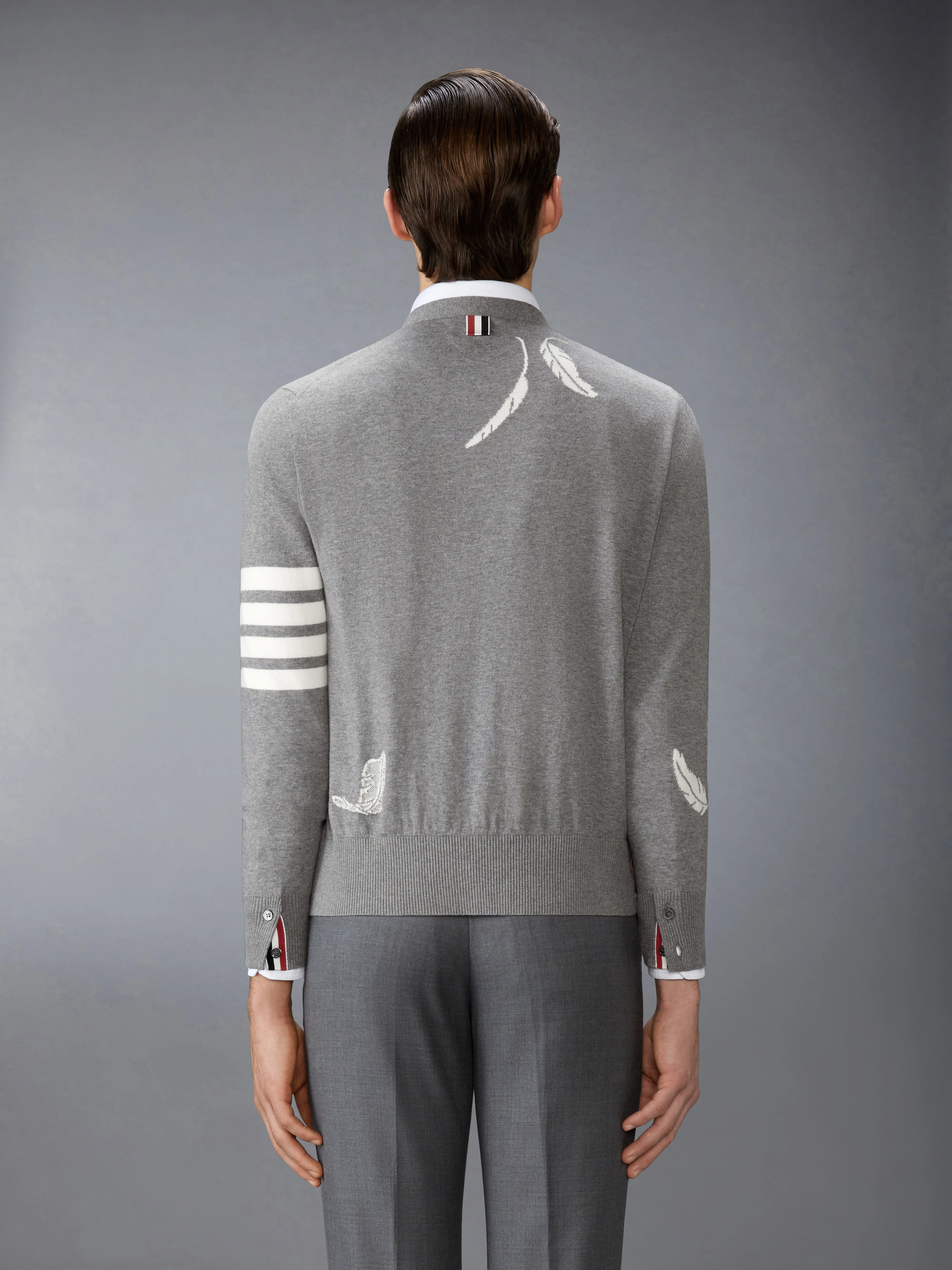 FEATHER INTARSIA 4-BAR CARDIGAN