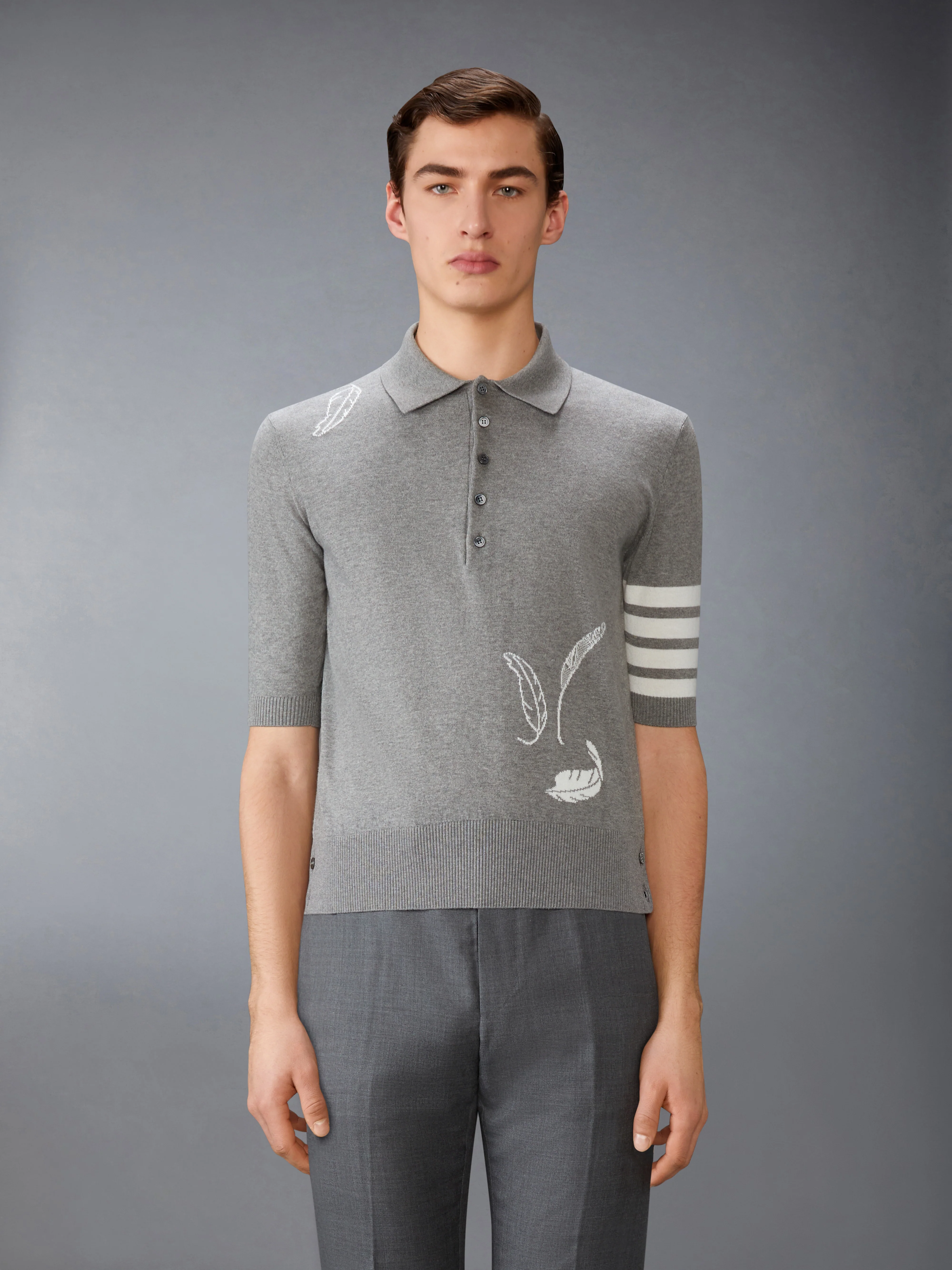 FEATHER INTARSIA 4-BAR POLO