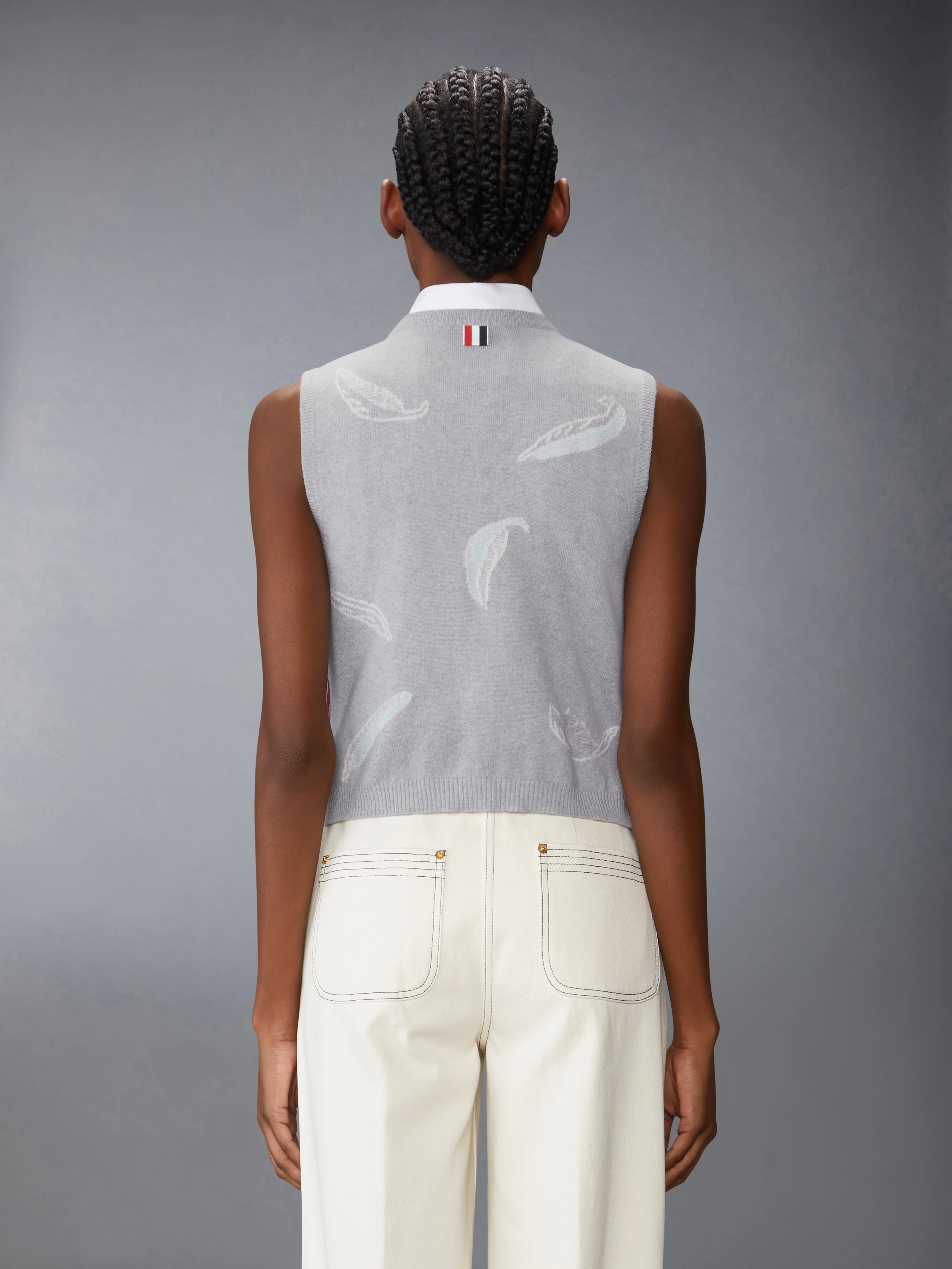 FEATHER INTARSIA CASHMERE CROPPED SHELL TOP