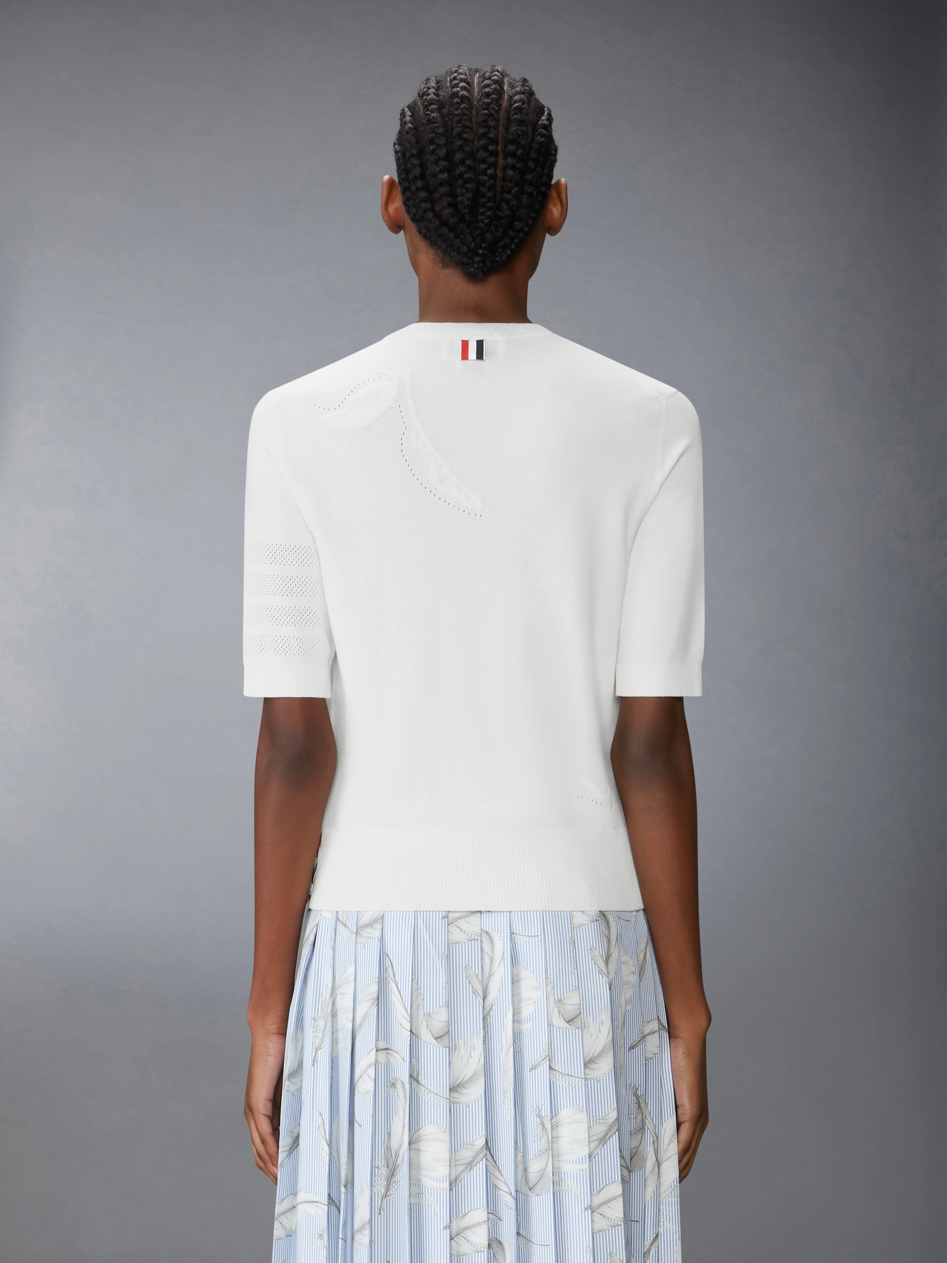 FEATHER INTARSIA POINTELLE 4-BAR TEE