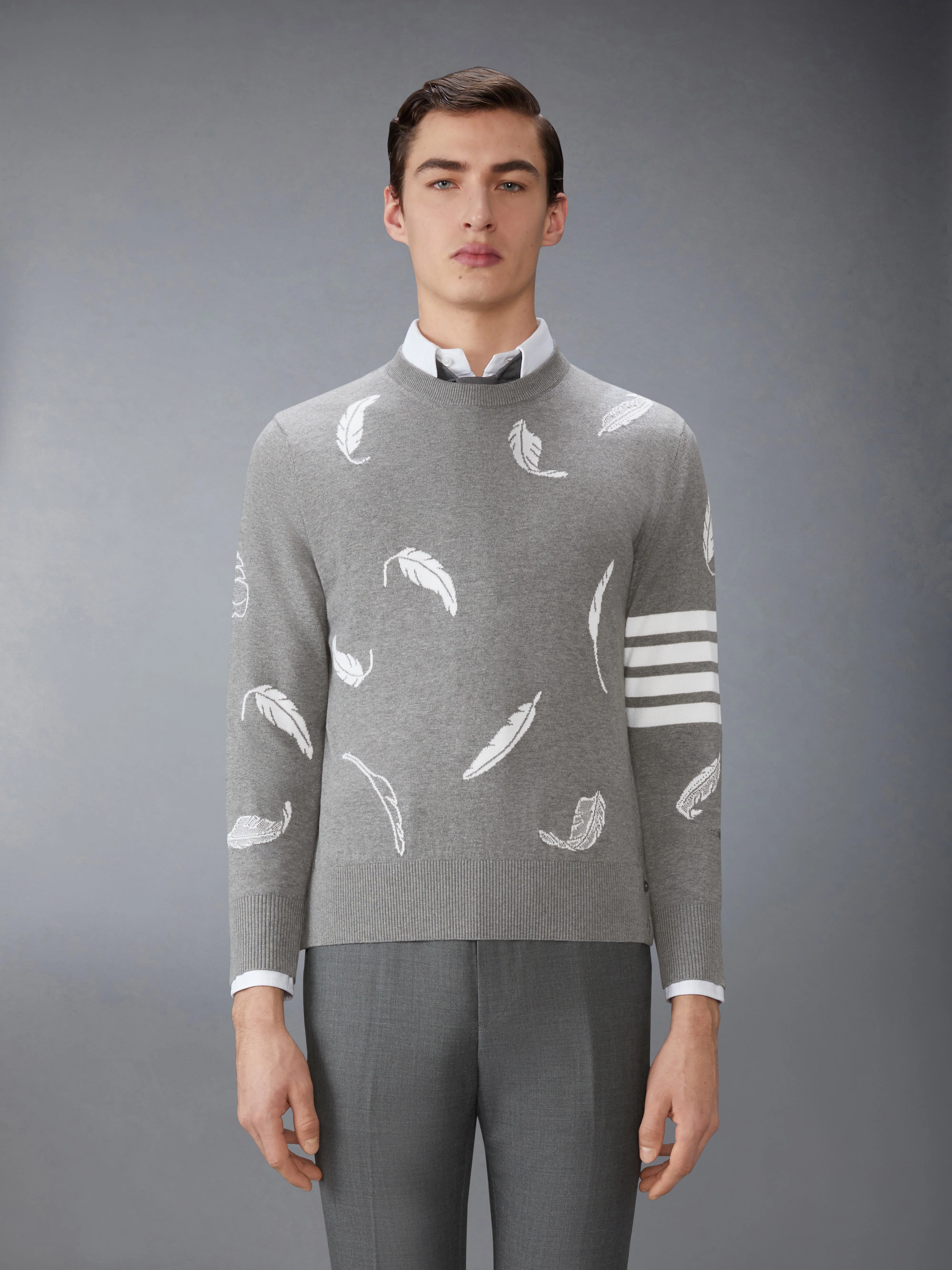 FEATHER INTARSIA RELAXED FIT CREW NECK PULLOVER