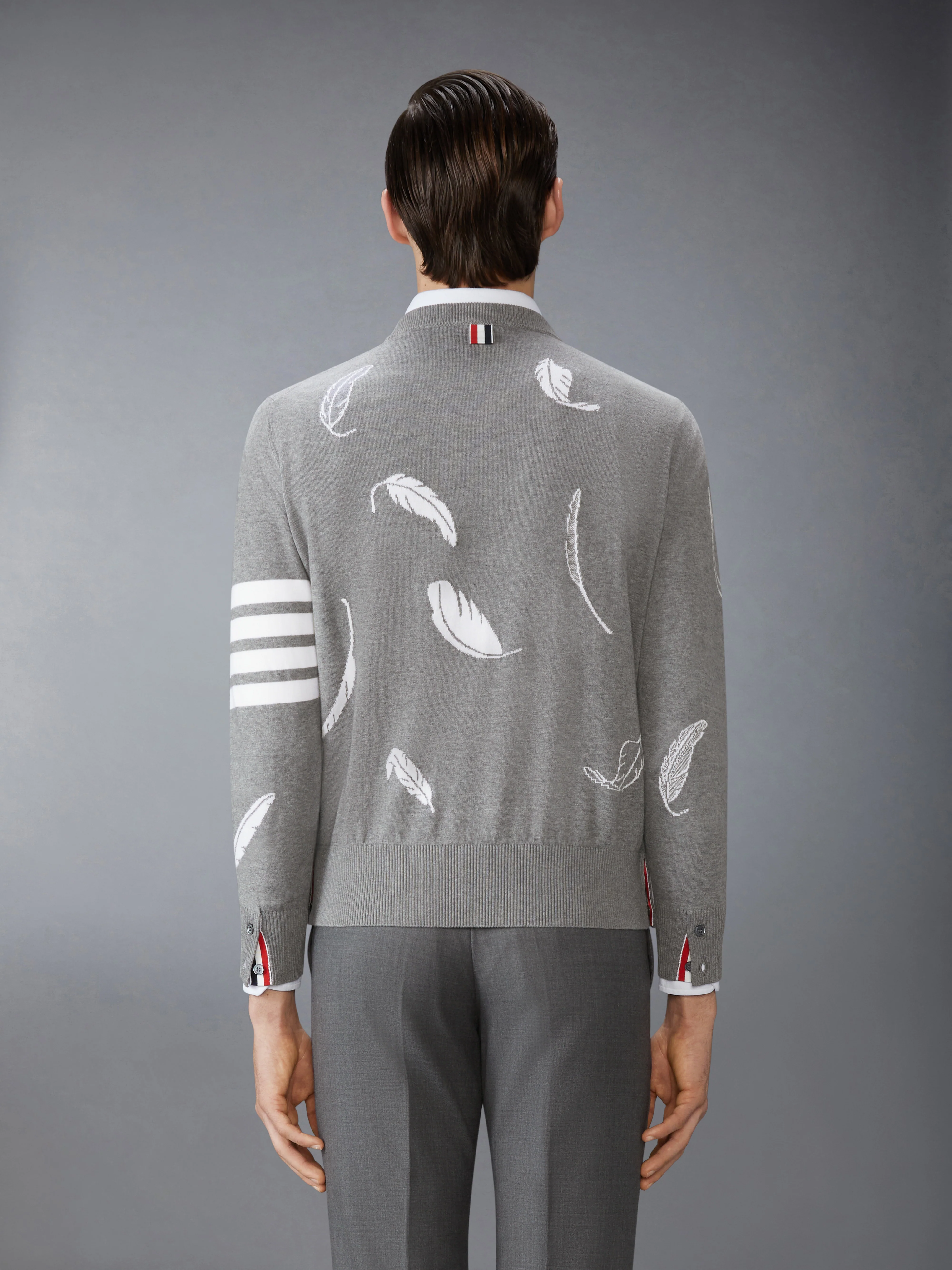 FEATHER INTARSIA RELAXED FIT CREW NECK PULLOVER