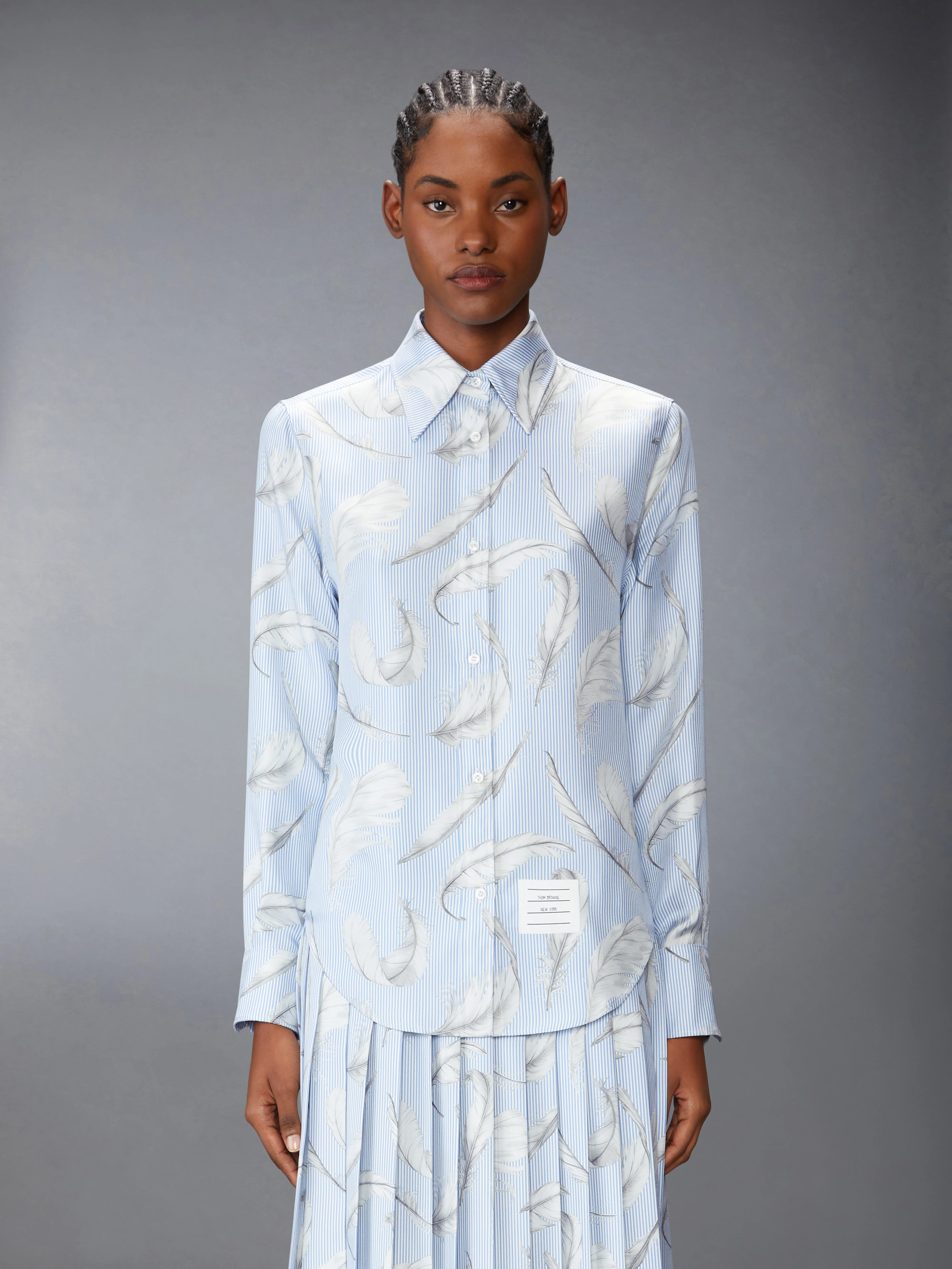 FEATHER PRINTED SILK TWILL EASY FIT SHIRT