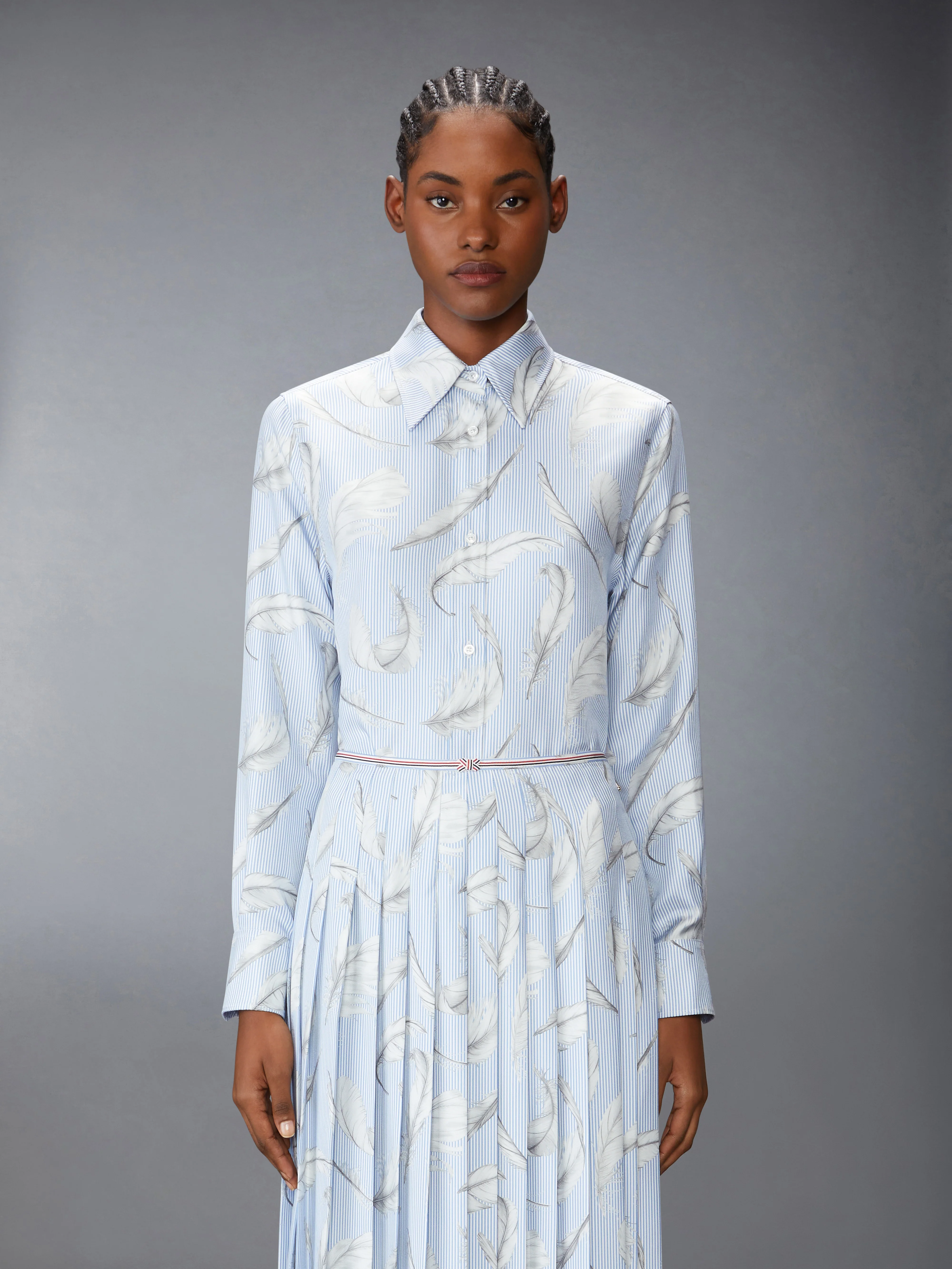 FEATHER PRINTED SILK TWILL EASY FIT SHIRT