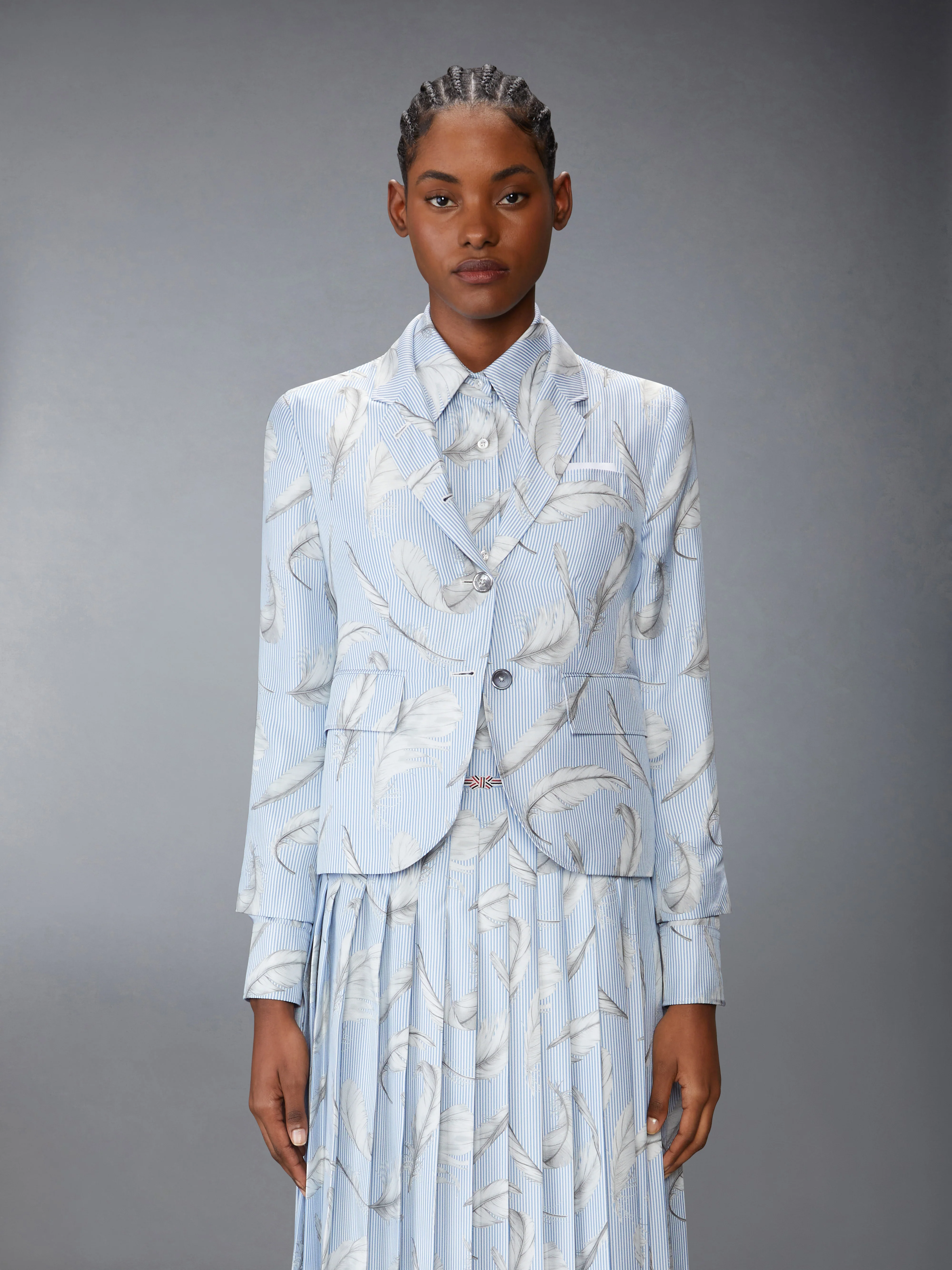 FEATHER PRINTED SILK TWILL HIGH ARMHOLE SPORTCOAT