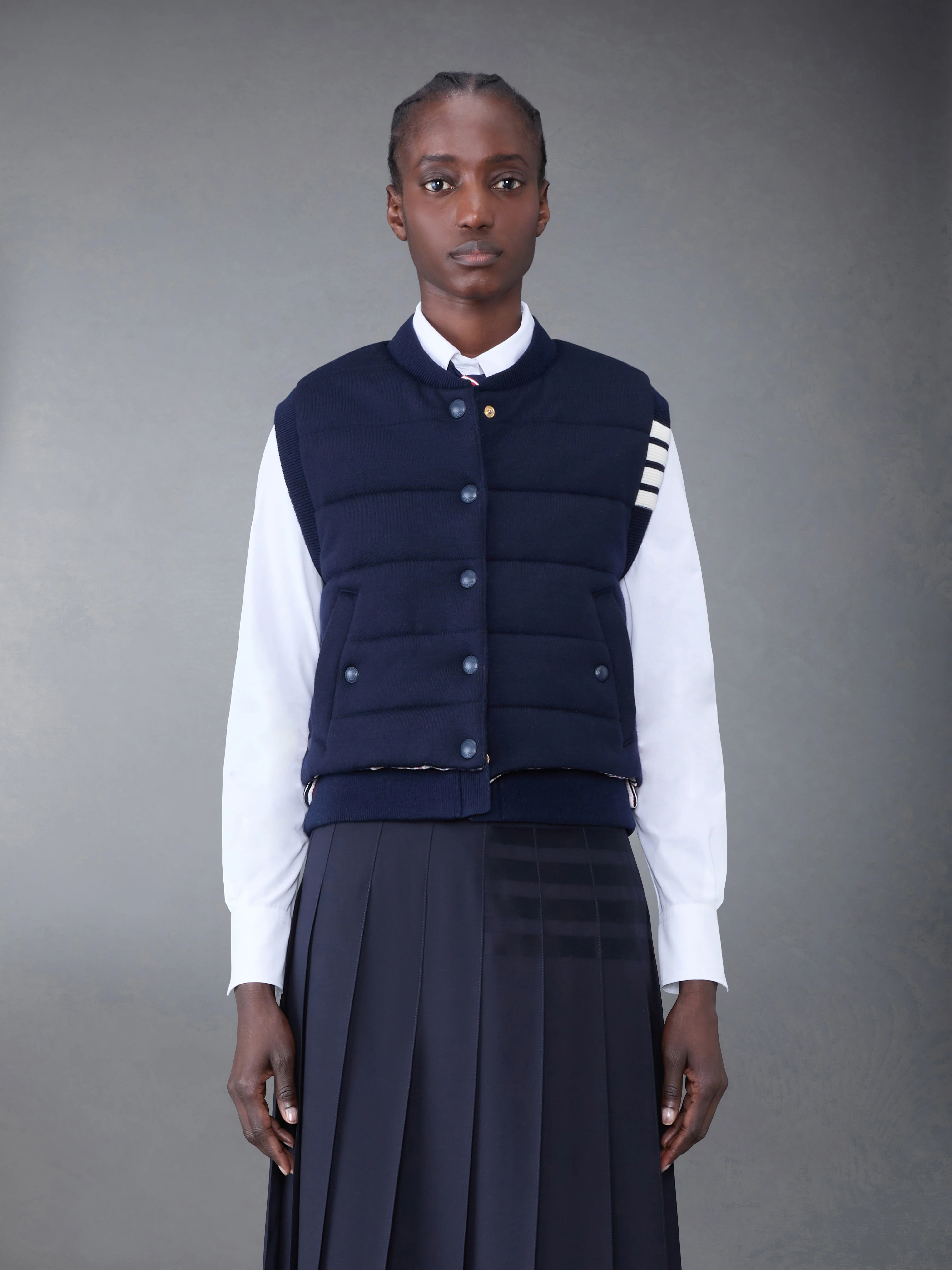 FINE MERINO AND JERSEY REVERSIBLE DOWN 4-BAR VEST