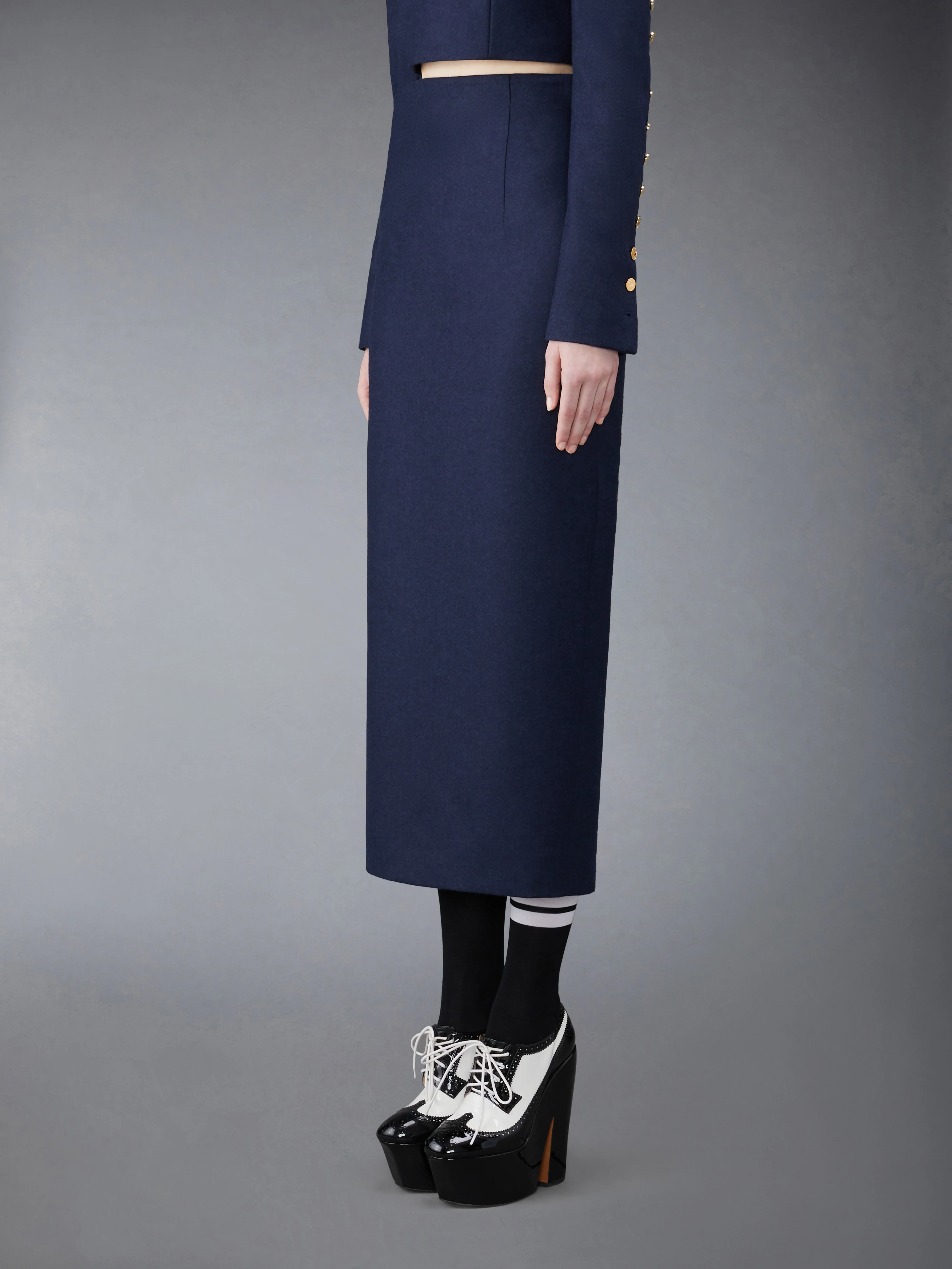FLANNEL BUTTON BACK PENCIL SKIRT