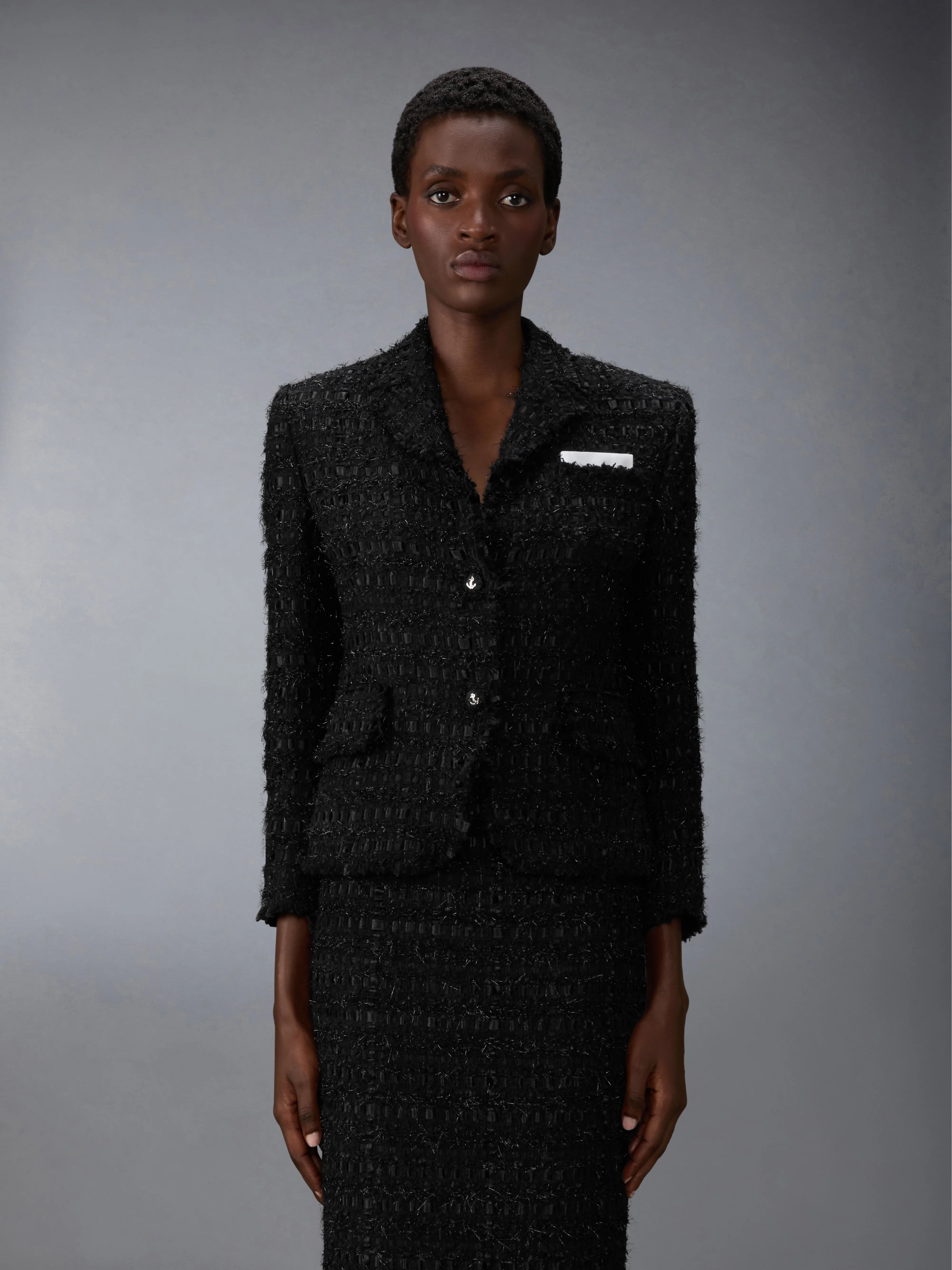 FRAYED SATIN RIBBON TWEED SPORTCOAT