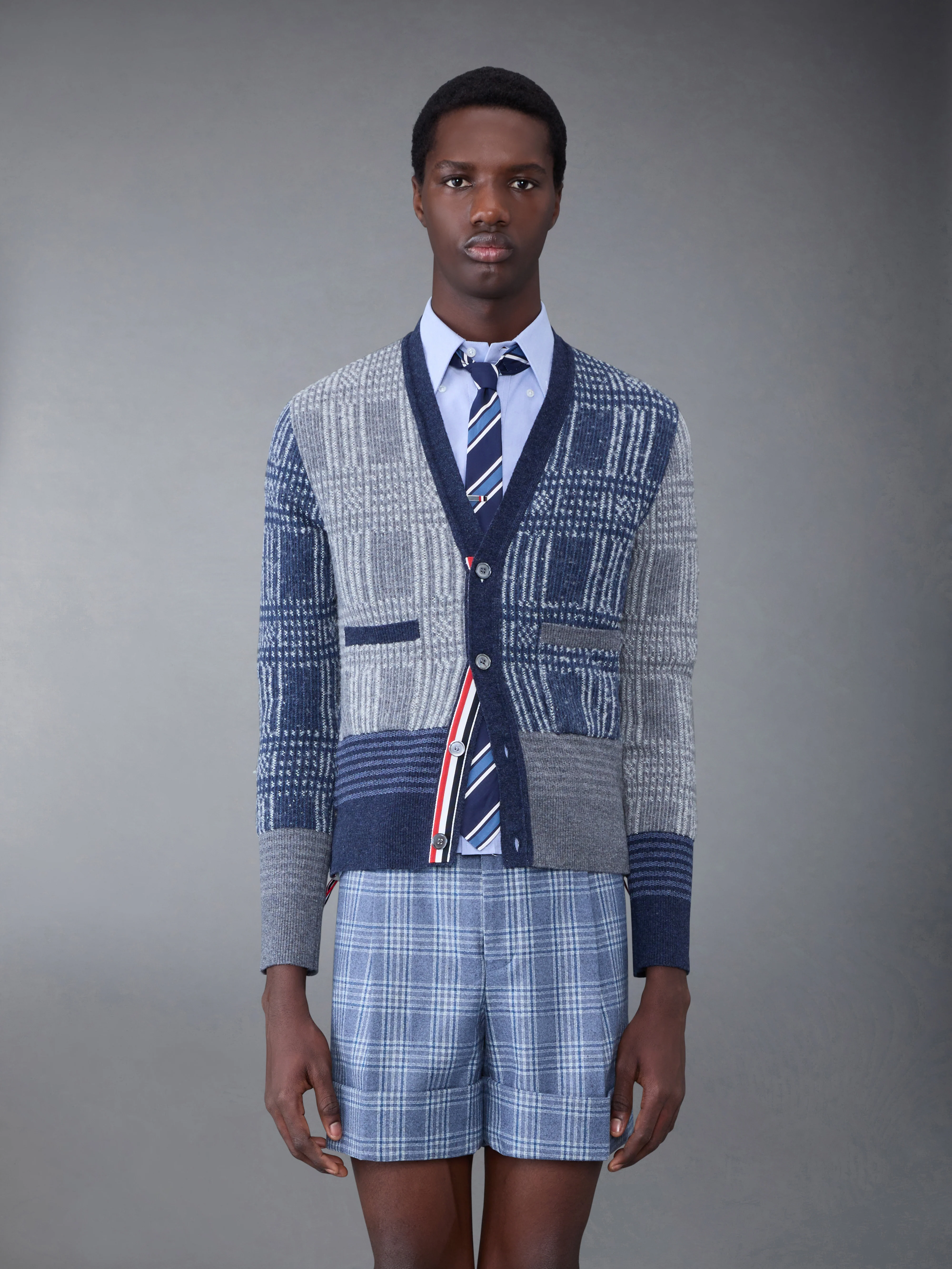 Fun-Mix Check Jacquard V-Neck Cardigan