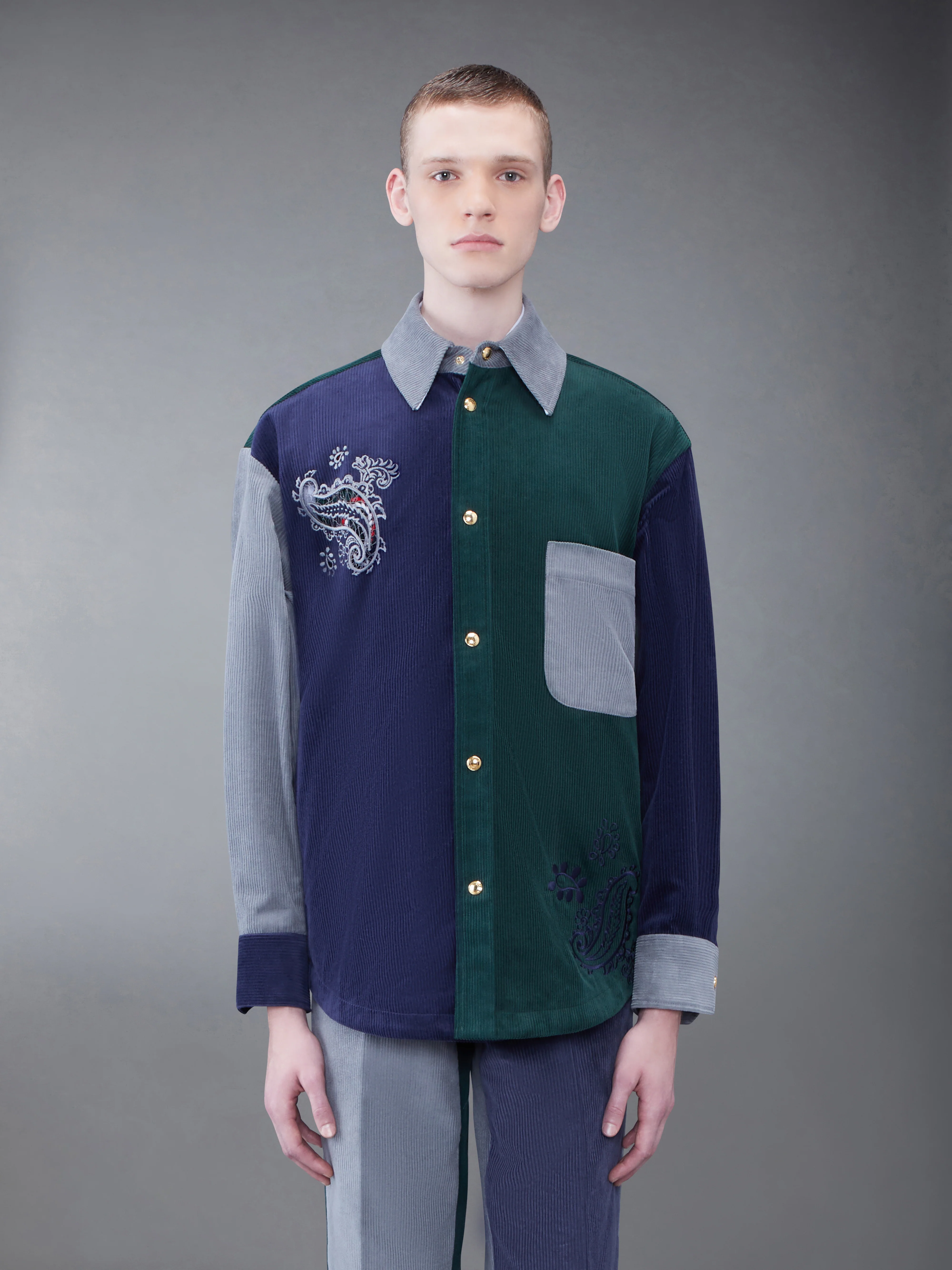 Fun-Mix Corduroy Paisley Patch Shirt Jacket