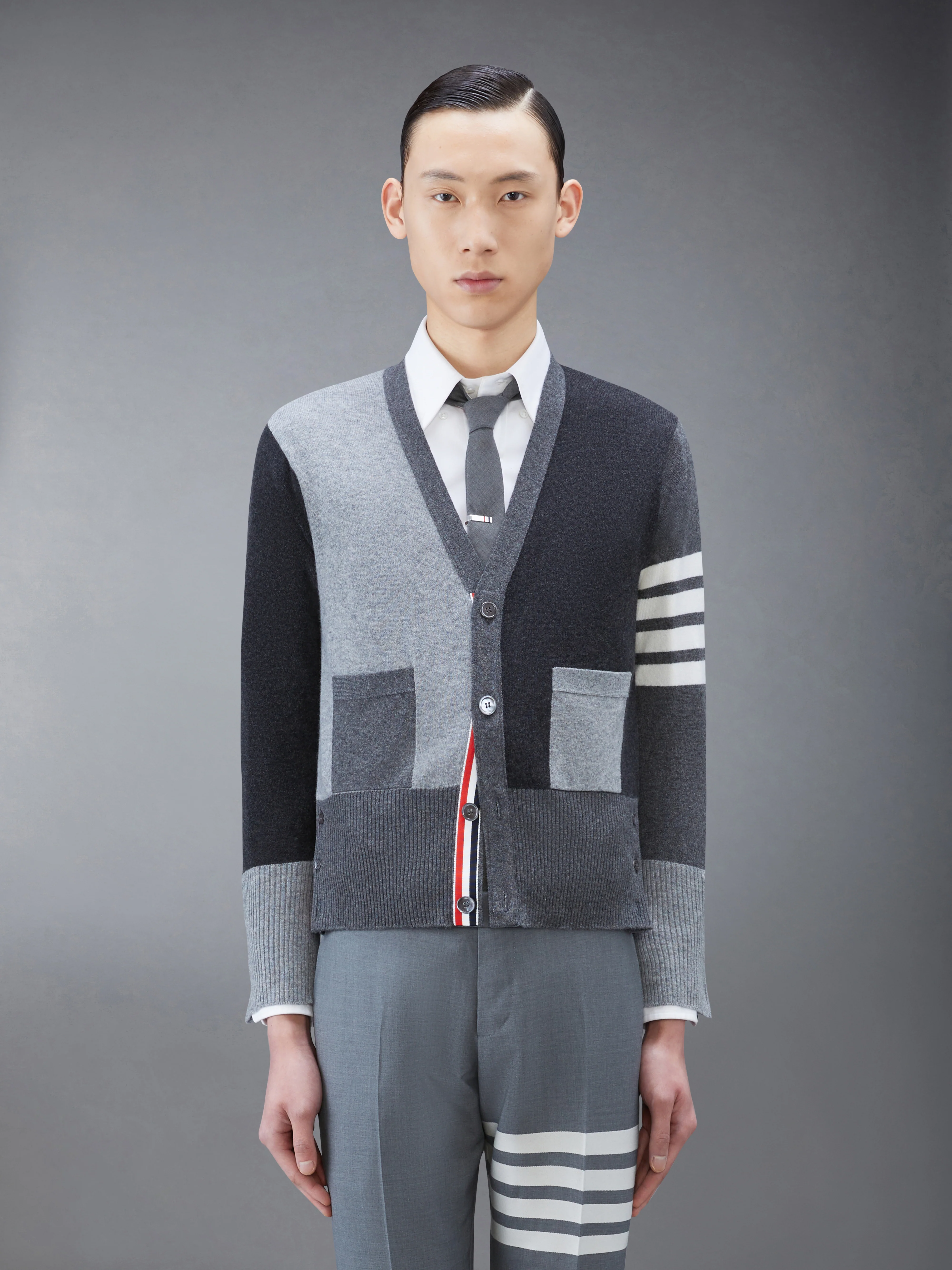 FUNMIX CASHMERE 4-BAR V-neck CARDIGAN