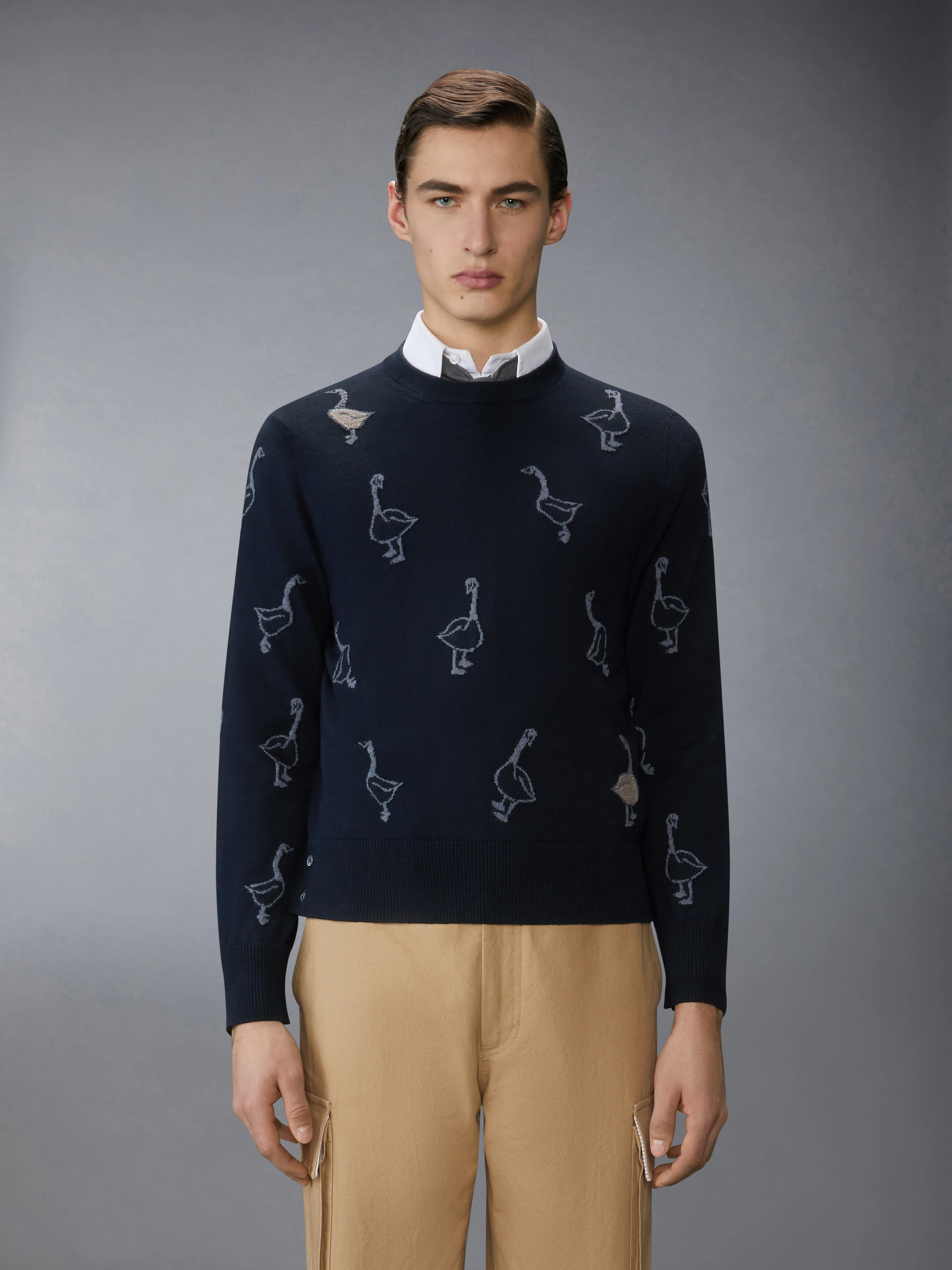 GEESE INTARSIA MERINO WOOL RELAXED FIT PULLOVER