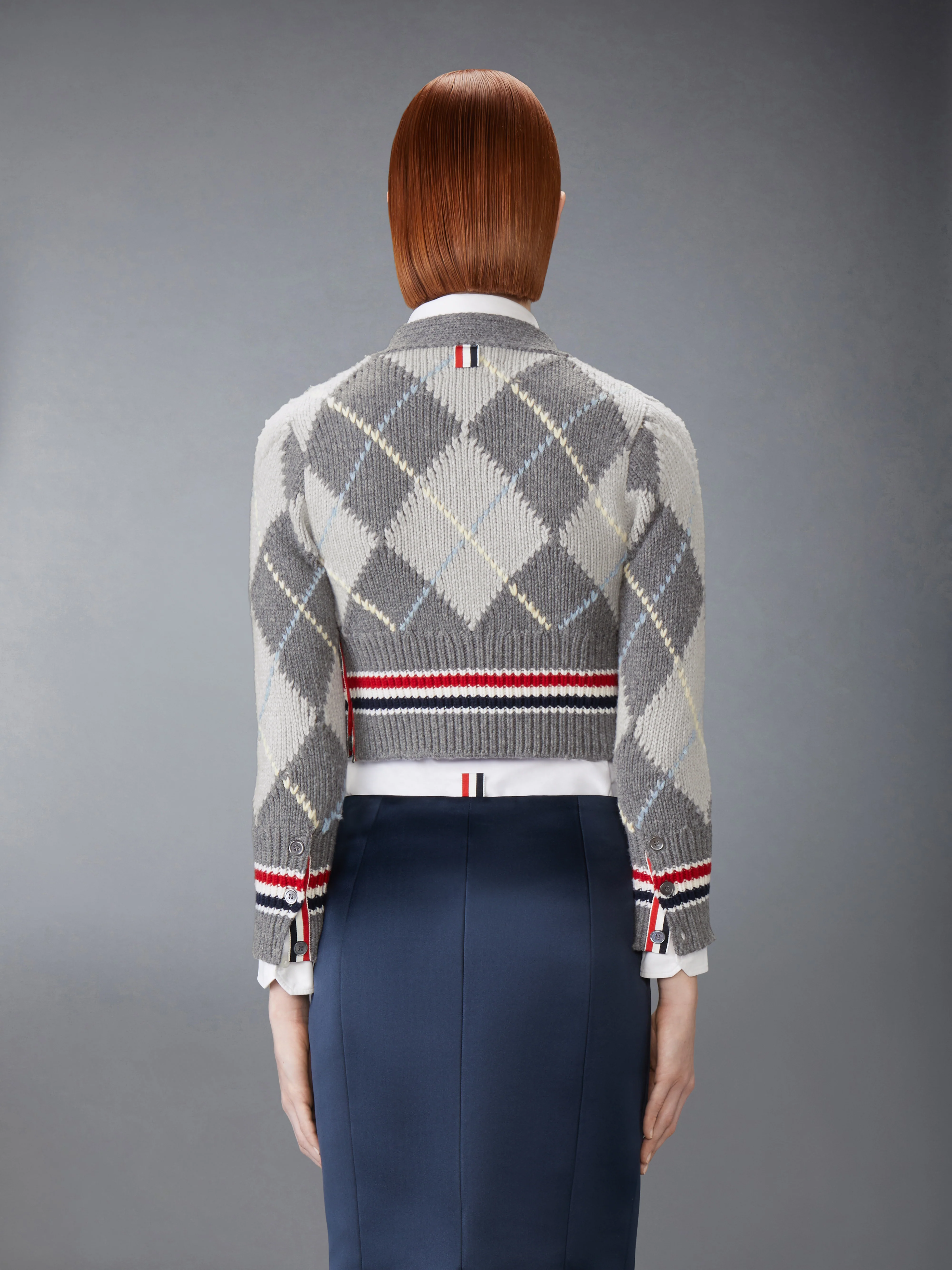 ARGYLE INTARSIA MERINO WOOL SHRUNKEN CARDIGAN