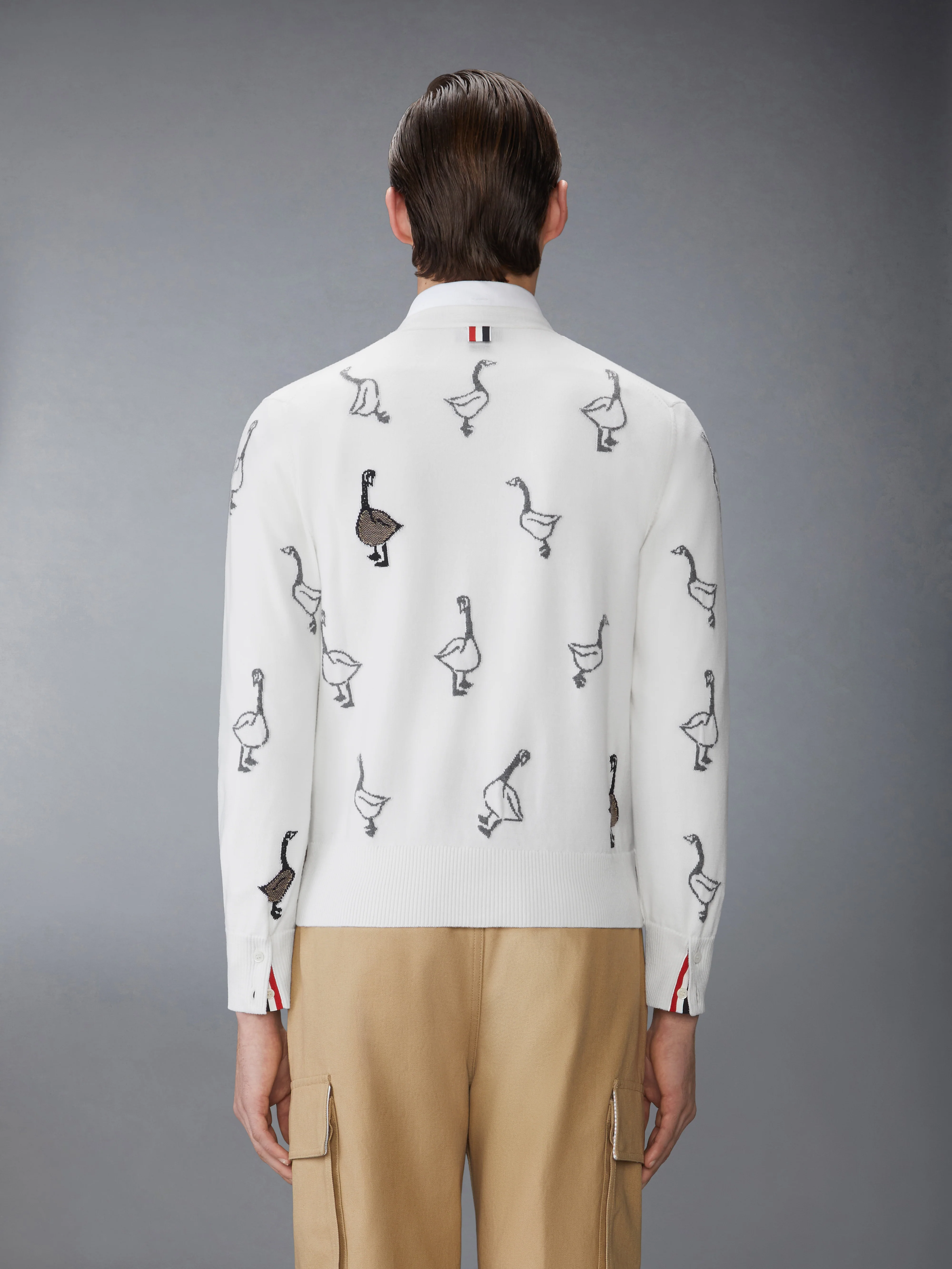 GEESE INTARSIA MERINO WOOL RELAXED FIT V NECK CARDIGAN