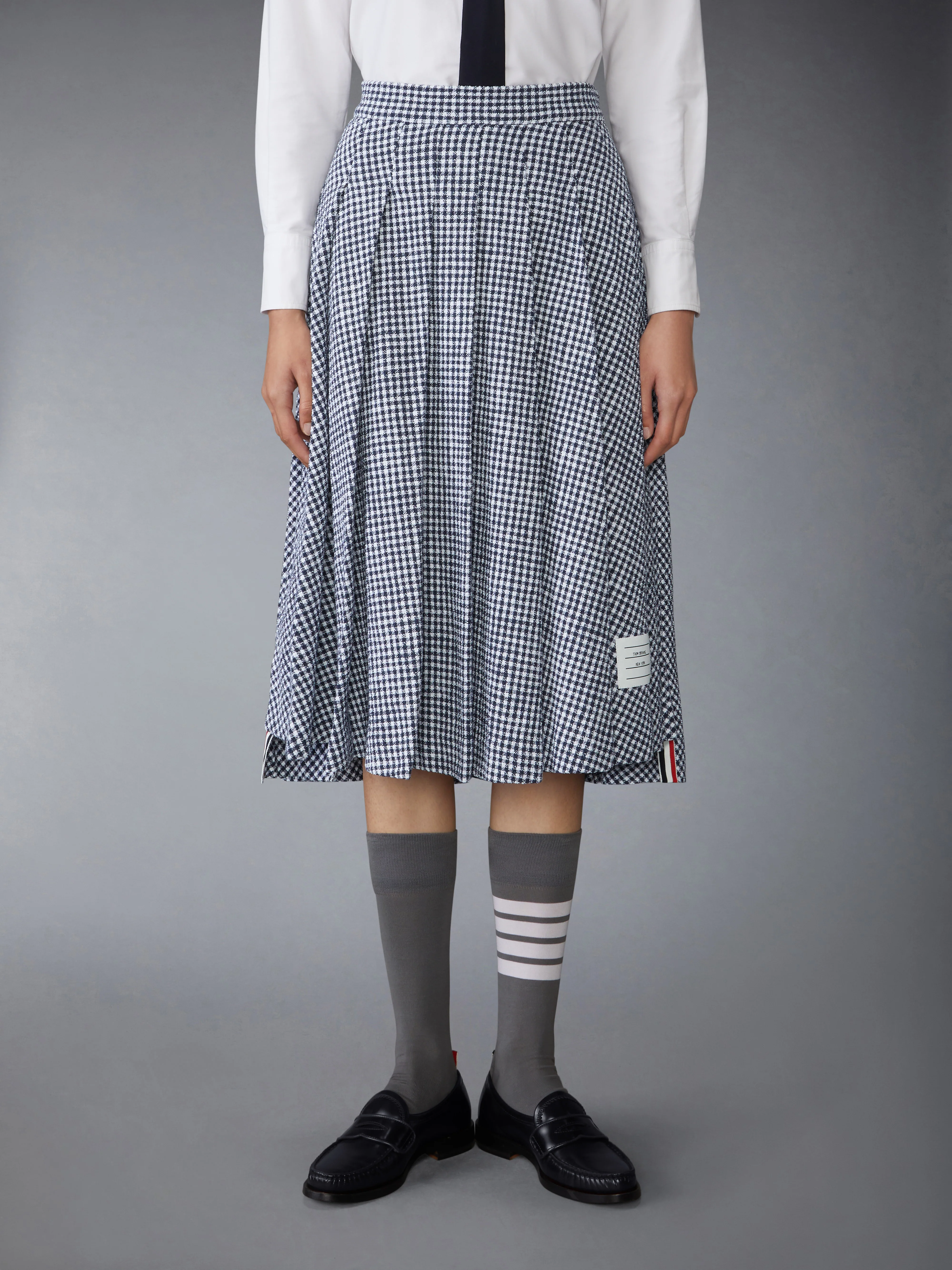 GINGHAM COTTON TWEED PLEATED SKIRT