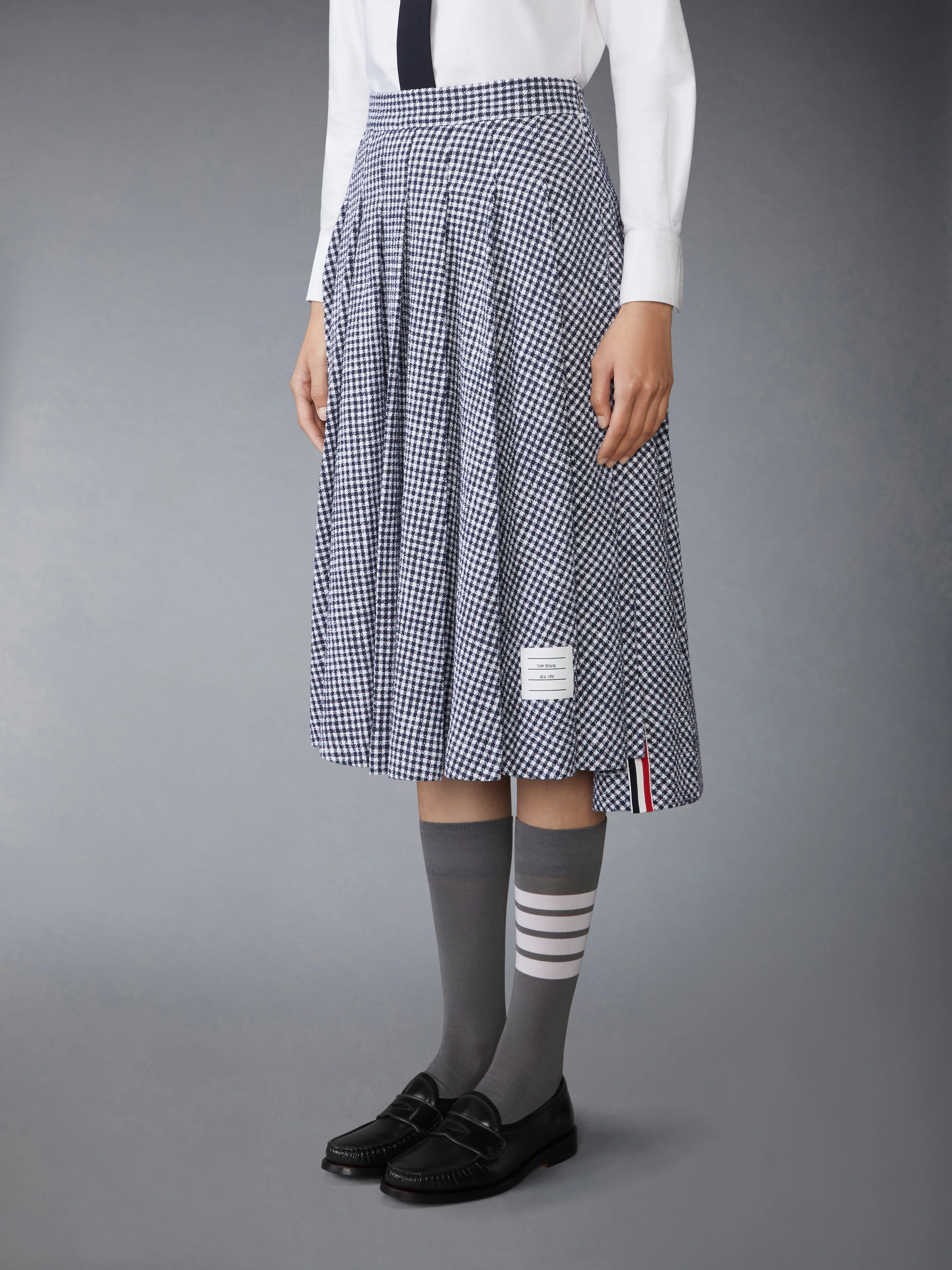 GINGHAM COTTON TWEED PLEATED SKIRT
