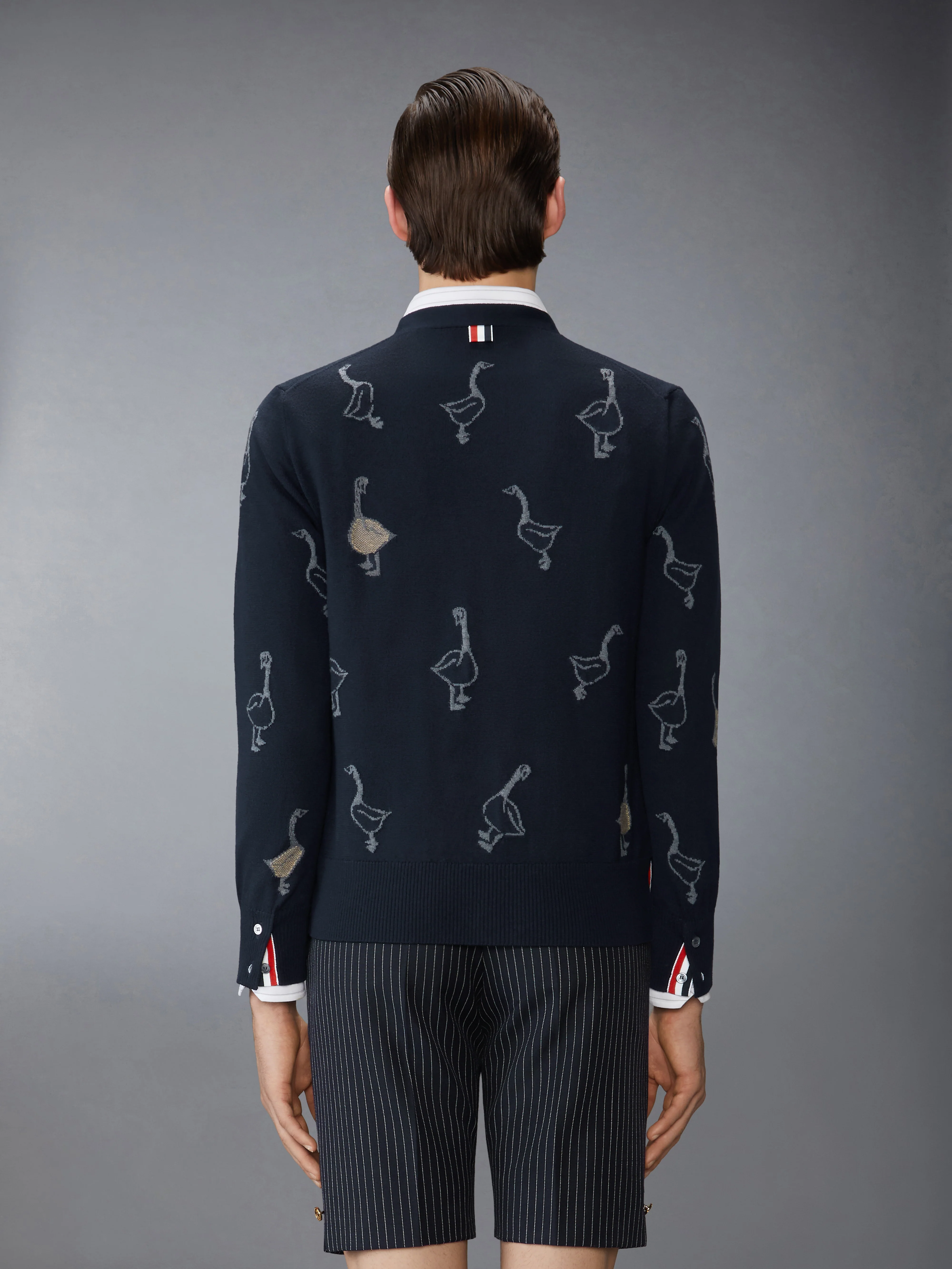 GEESE INTARSIA MERINO WOOL RELAXED FIT V NECK CARDIGAN