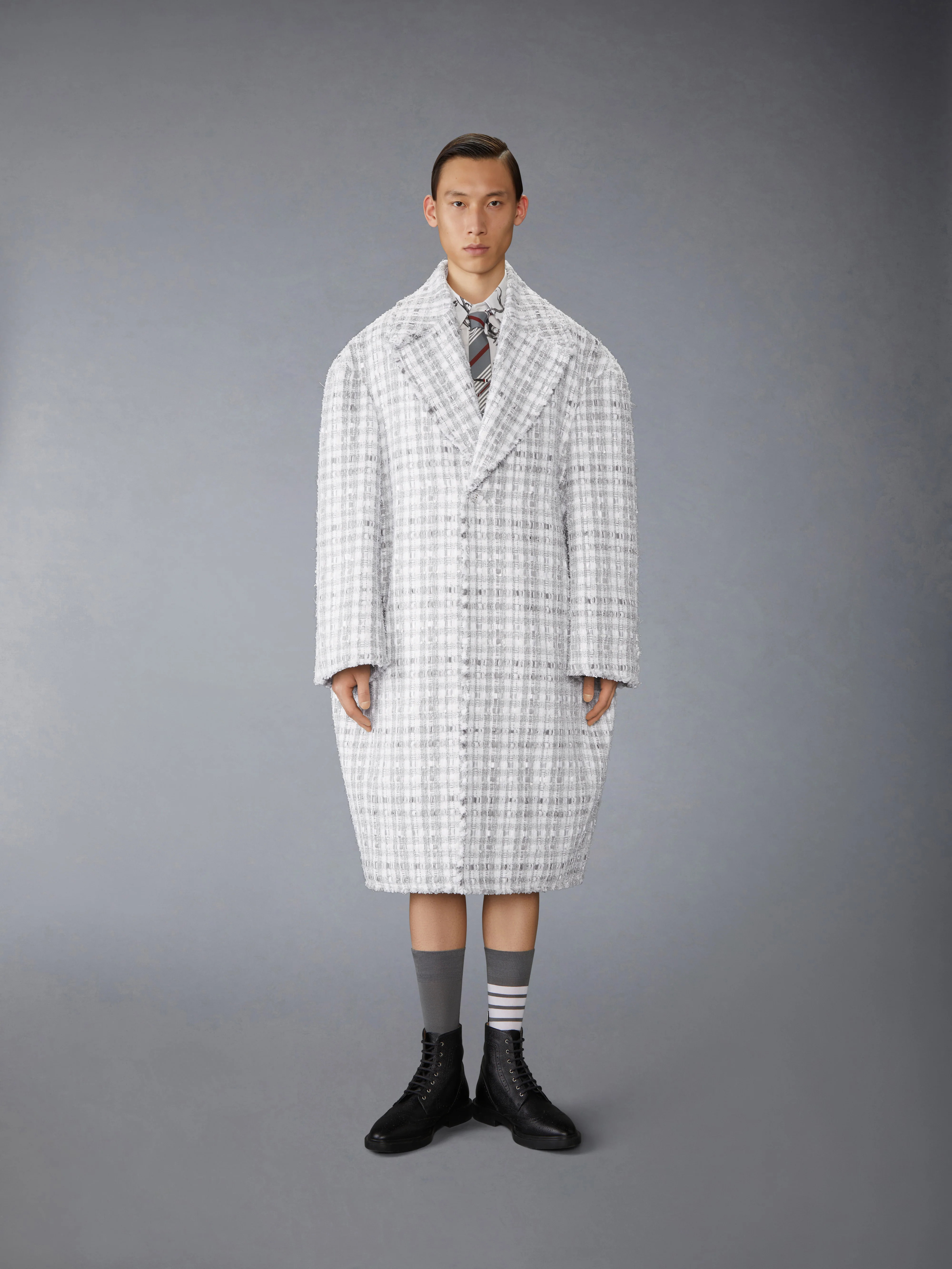 GINGHAM RIBBON TWEED COCOON COAT