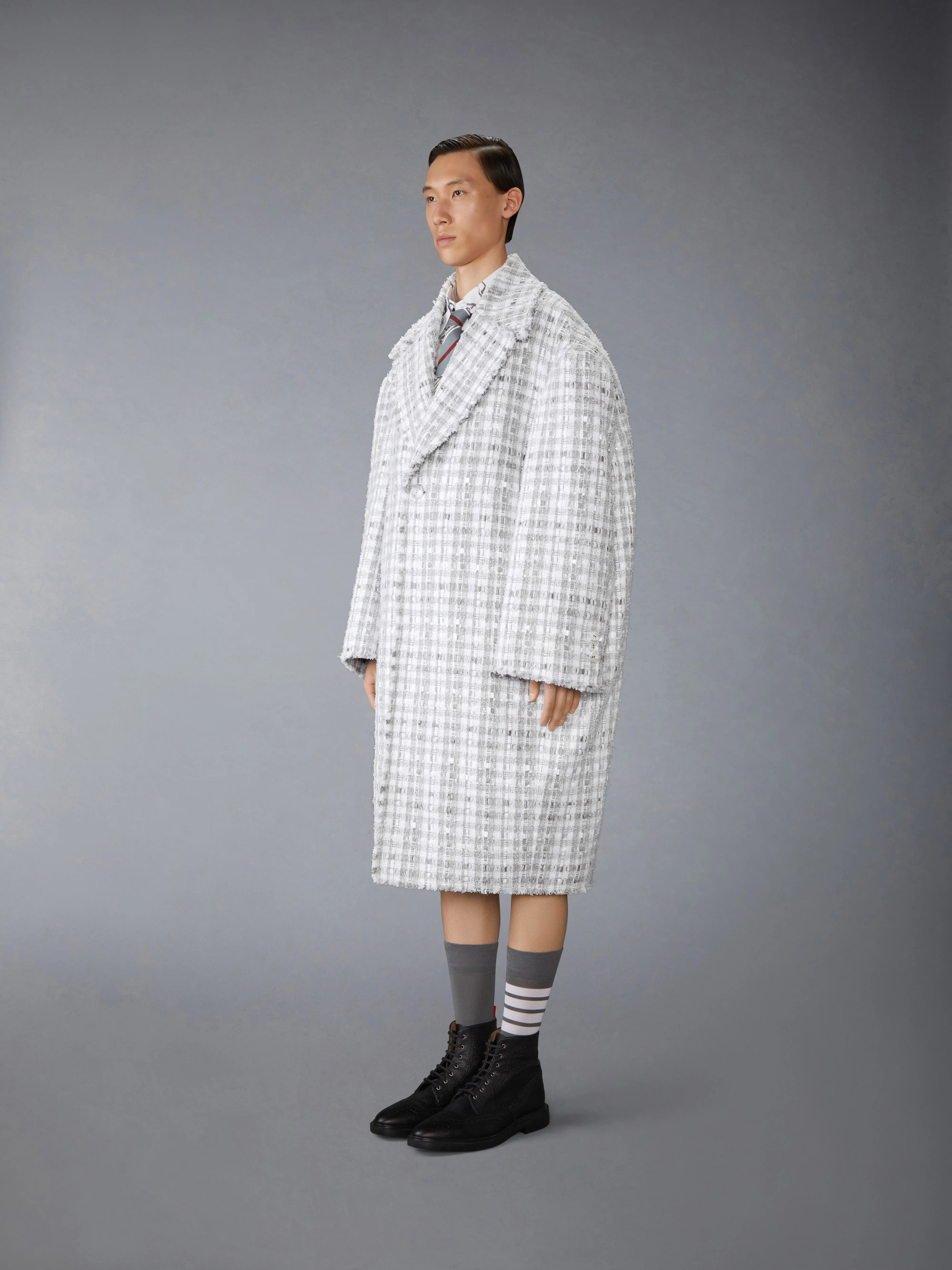 GINGHAM RIBBON TWEED COCOON COAT