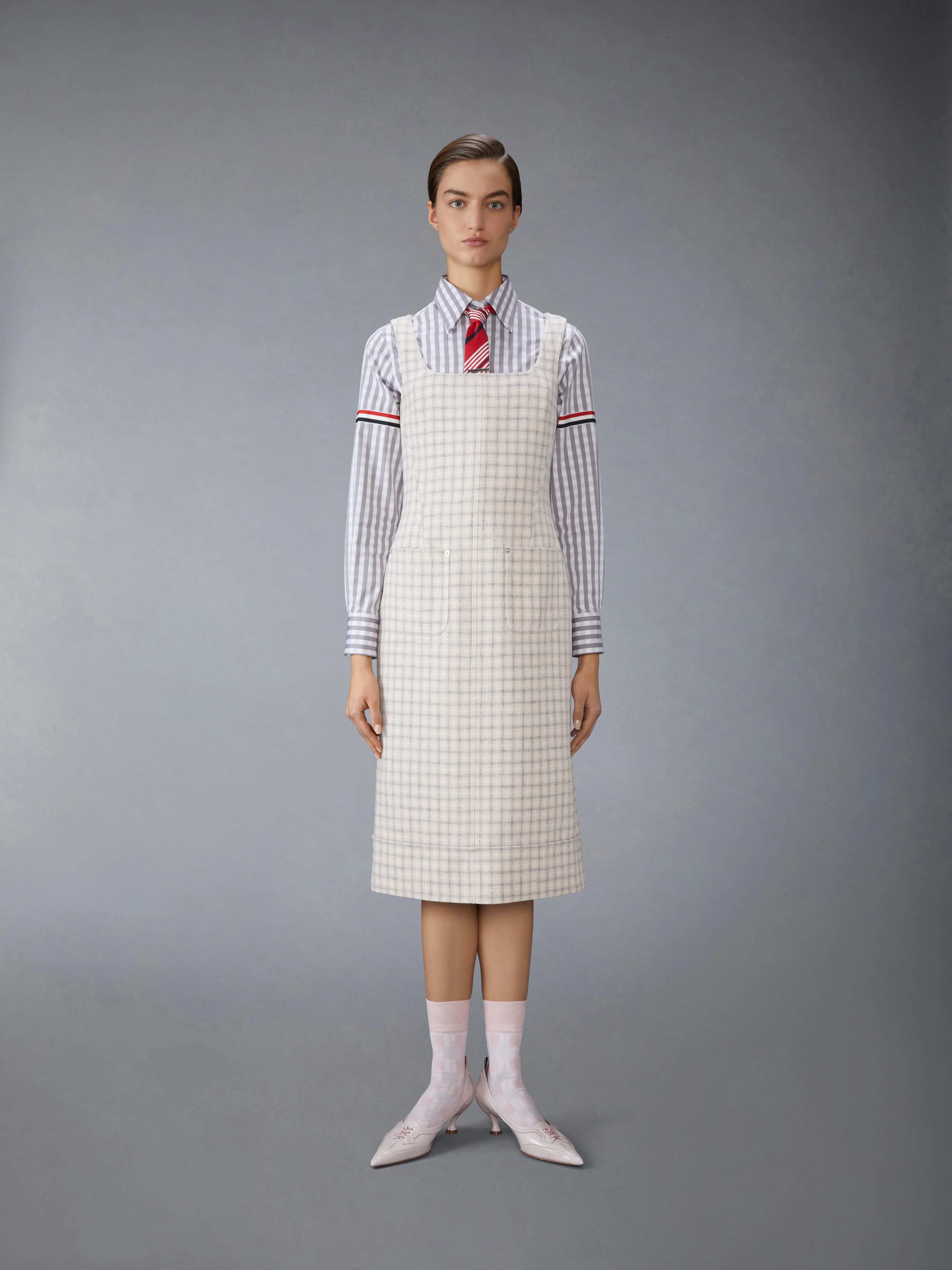 GUNCLUB CHECK HUNTING TWEED SQUARE NECK COLUMN DRESS