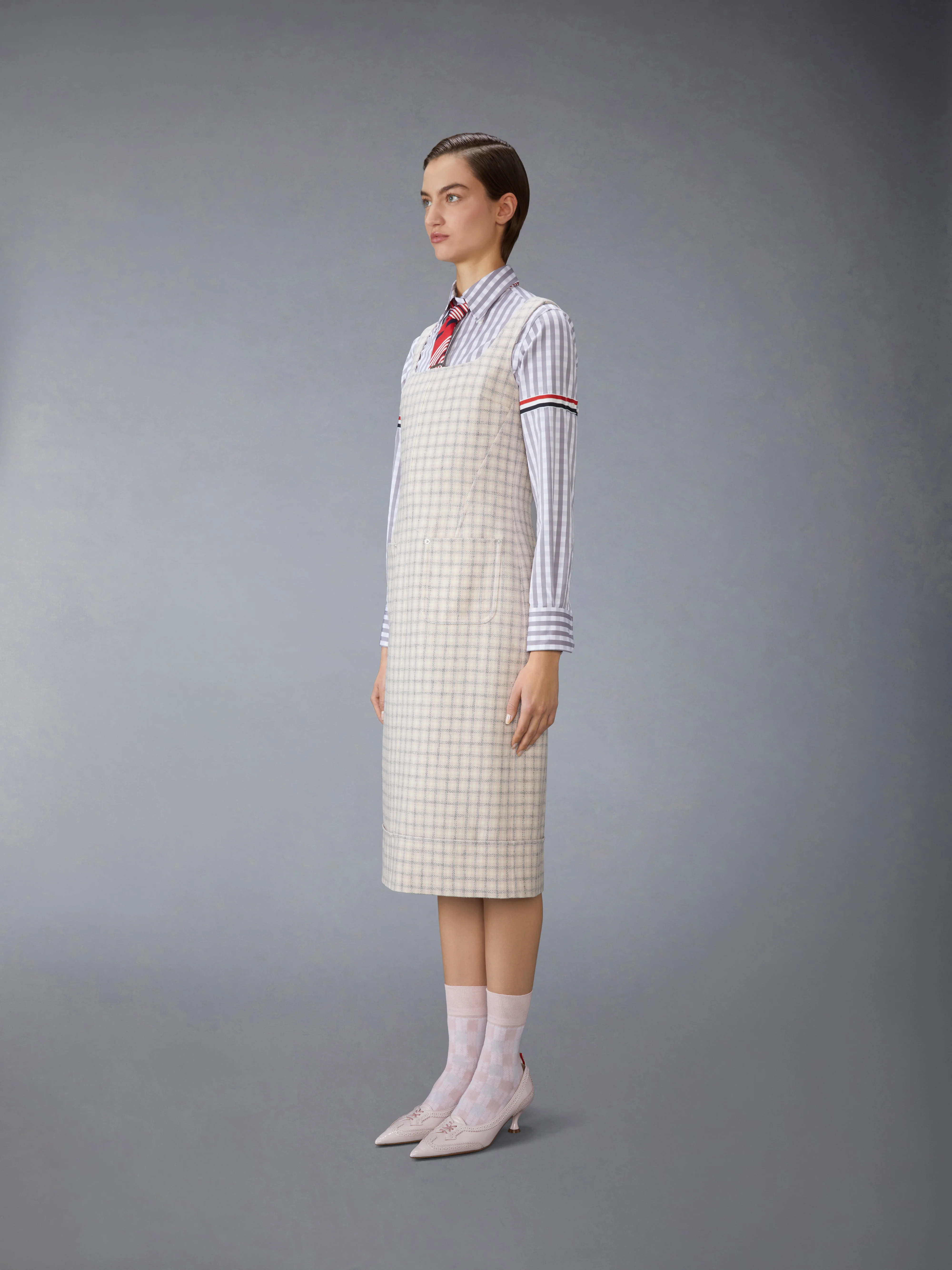 GUNCLUB CHECK HUNTING TWEED SQUARE NECK COLUMN DRESS
