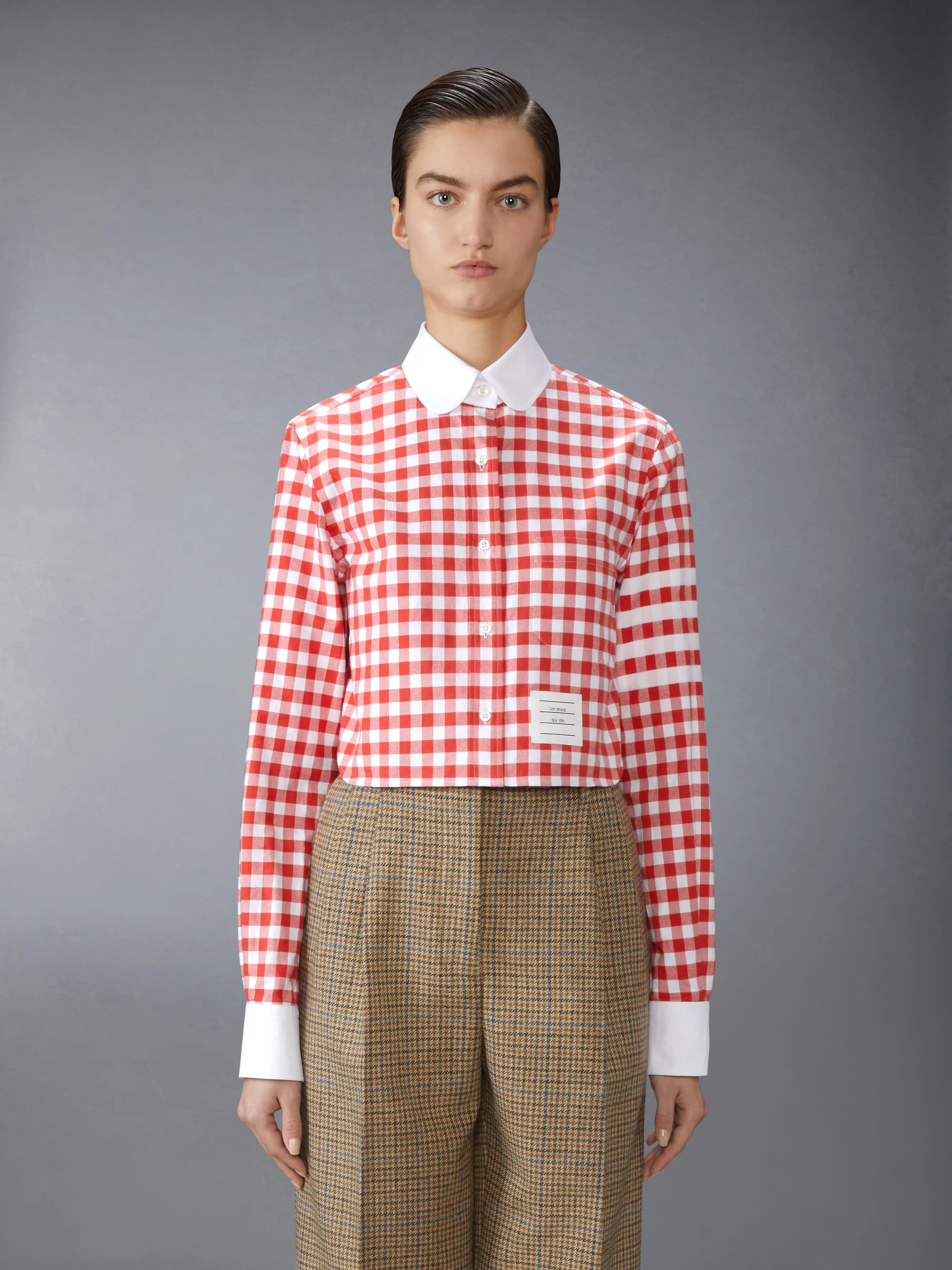GINGHAM CHECK FLANNEL 4-BAR CROPPED SHIRT