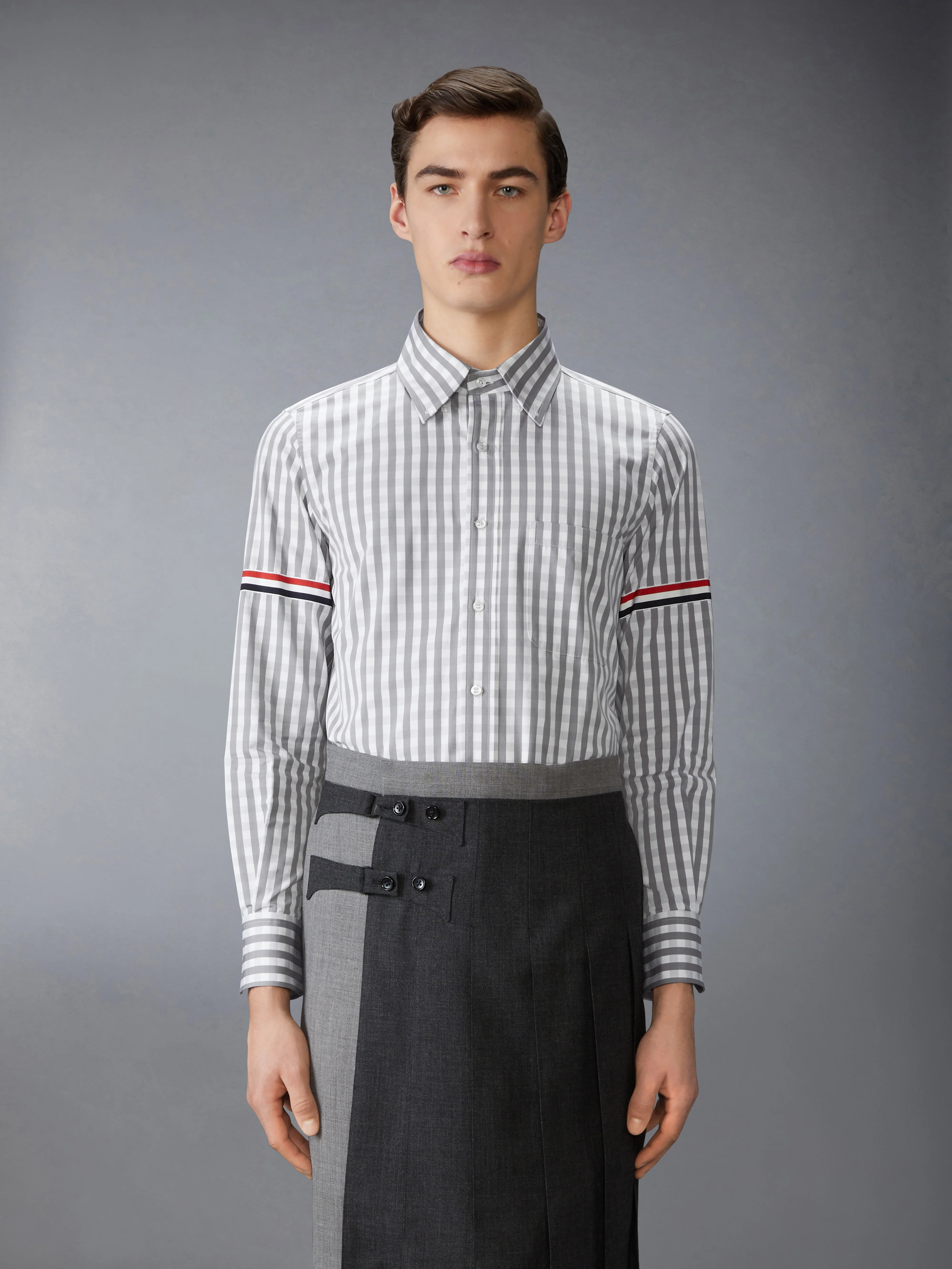 GINGHAM CHECK POPLIN ARMBAND SHIRT